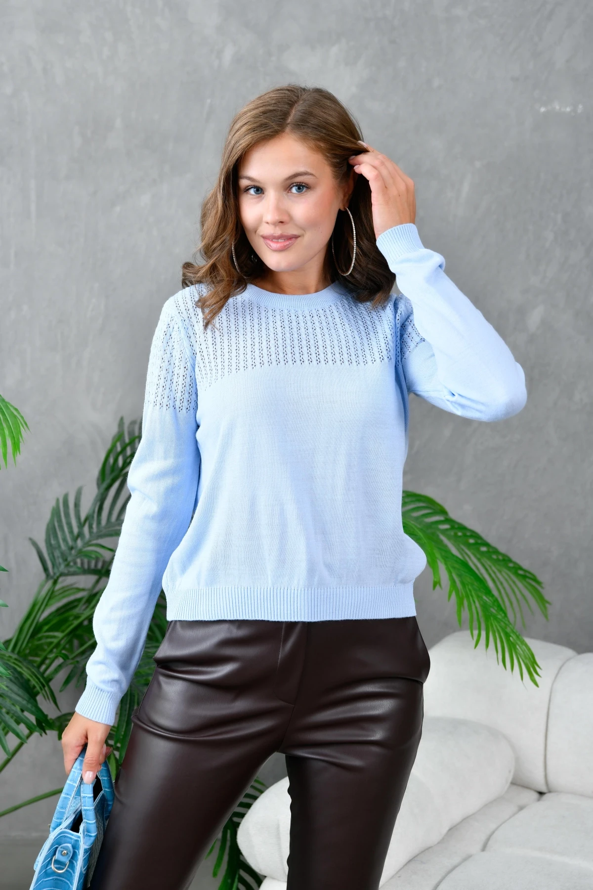 Kadın Bisiklet Yaka Ajurlu Triko Kazak 10833