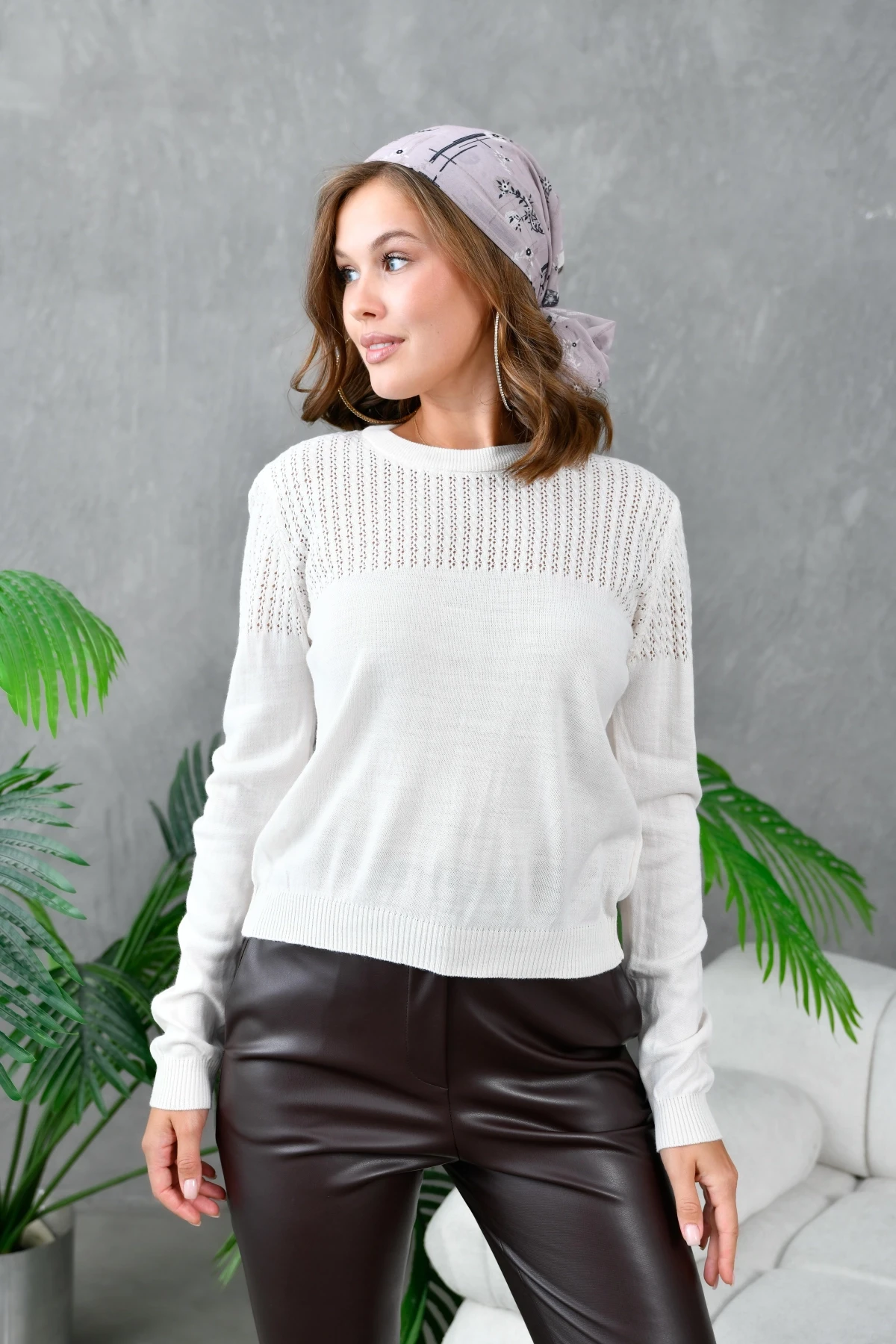 Kadın Bisiklet Yaka Ajurlu Triko Kazak 10833