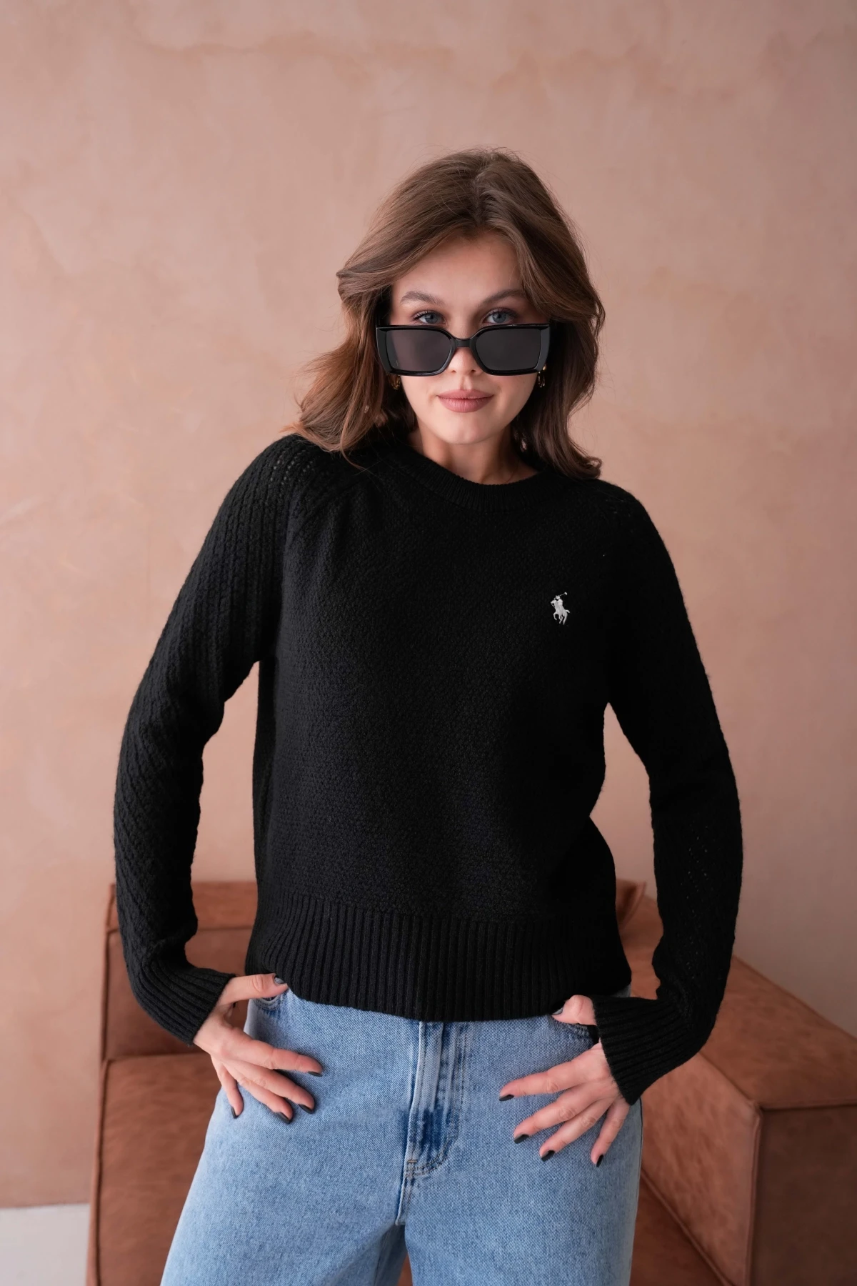 Kadın Bisiklet Yaka Ajurlu Yumuşak Dokulu Triko Kazak 8420Sw