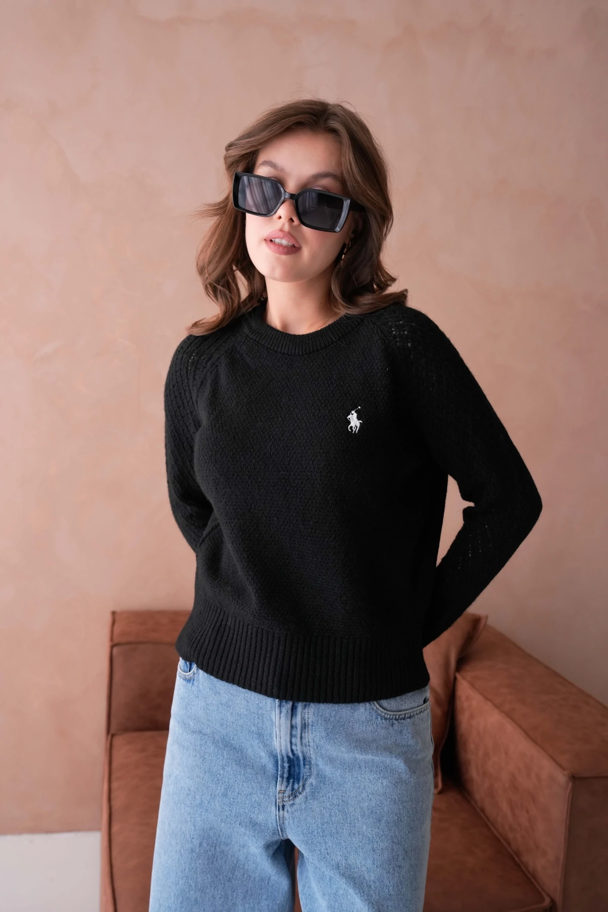 Kadın Bisiklet Yaka Ajurlu Yumuşak Dokulu Triko Kazak 8420Sw