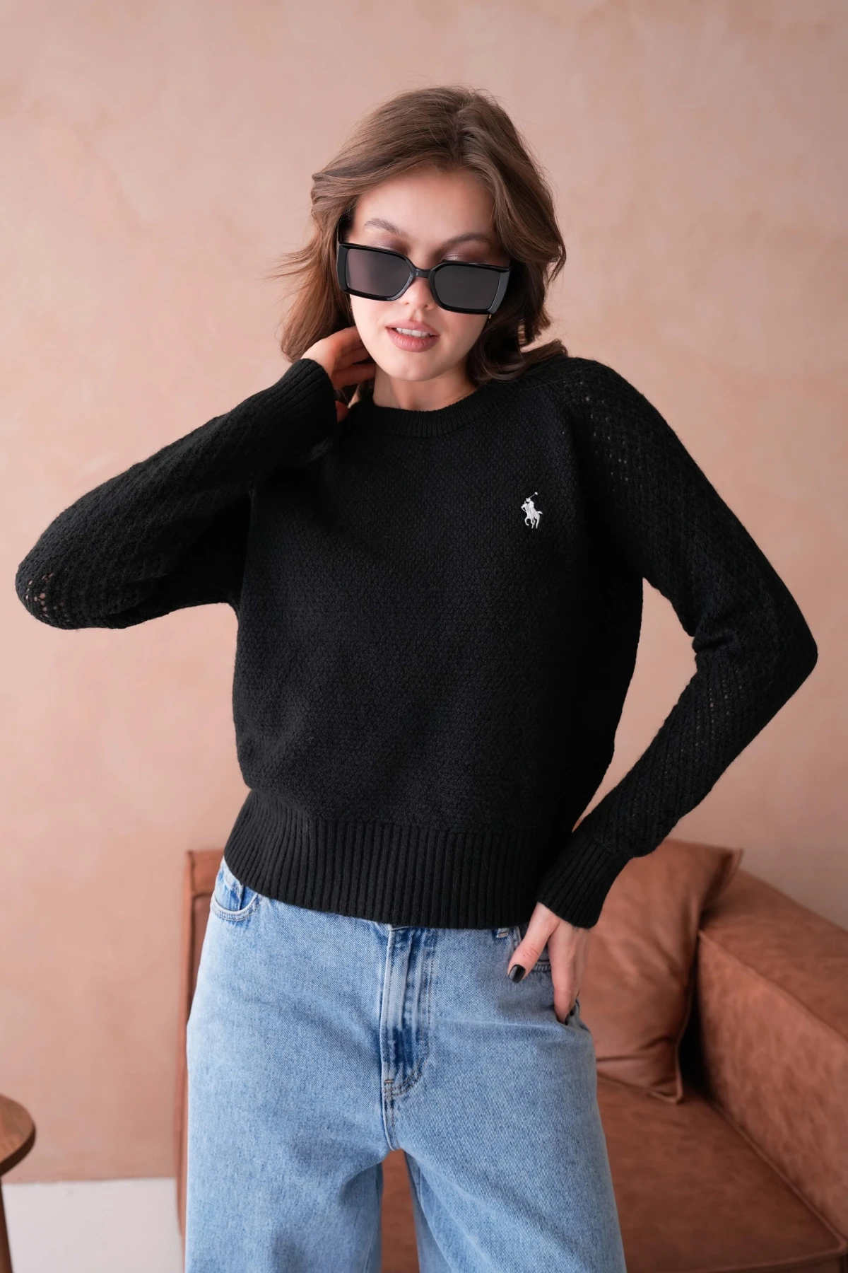 Kadın Bisiklet Yaka Ajurlu Yumuşak Dokulu Triko Kazak 8420Sw