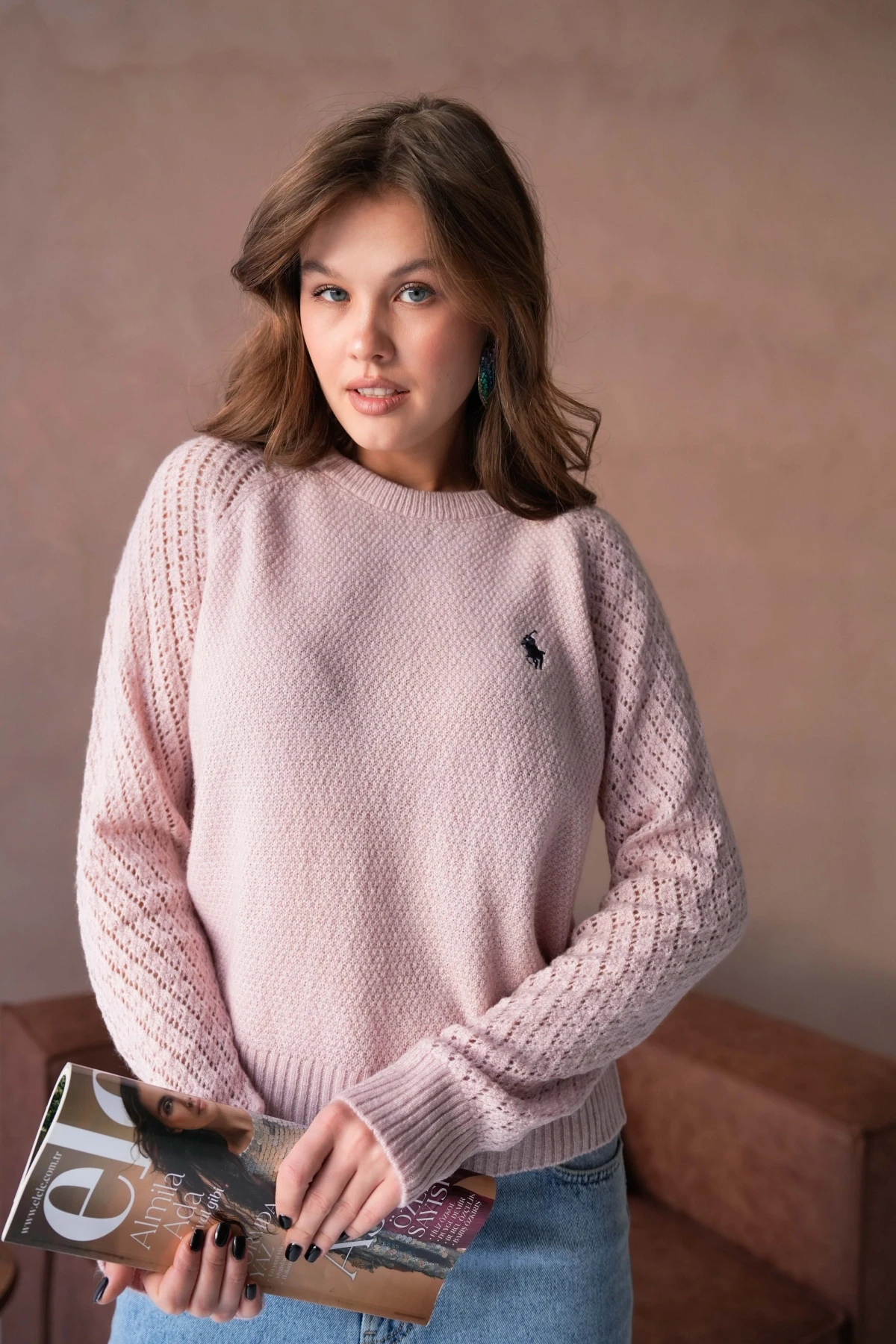 Kadın Bisiklet Yaka Ajurlu Yumuşak Dokulu Triko Kazak 8420Sw