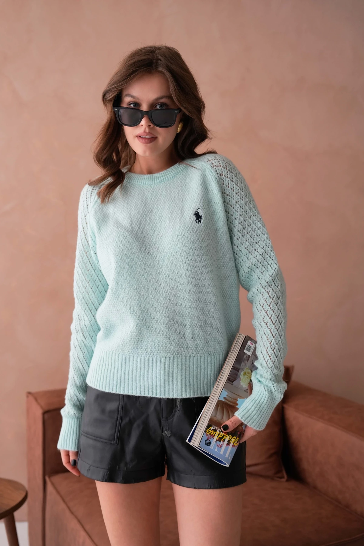 Kadın Bisiklet Yaka Ajurlu Yumuşak Dokulu Triko Kazak 8420Sw