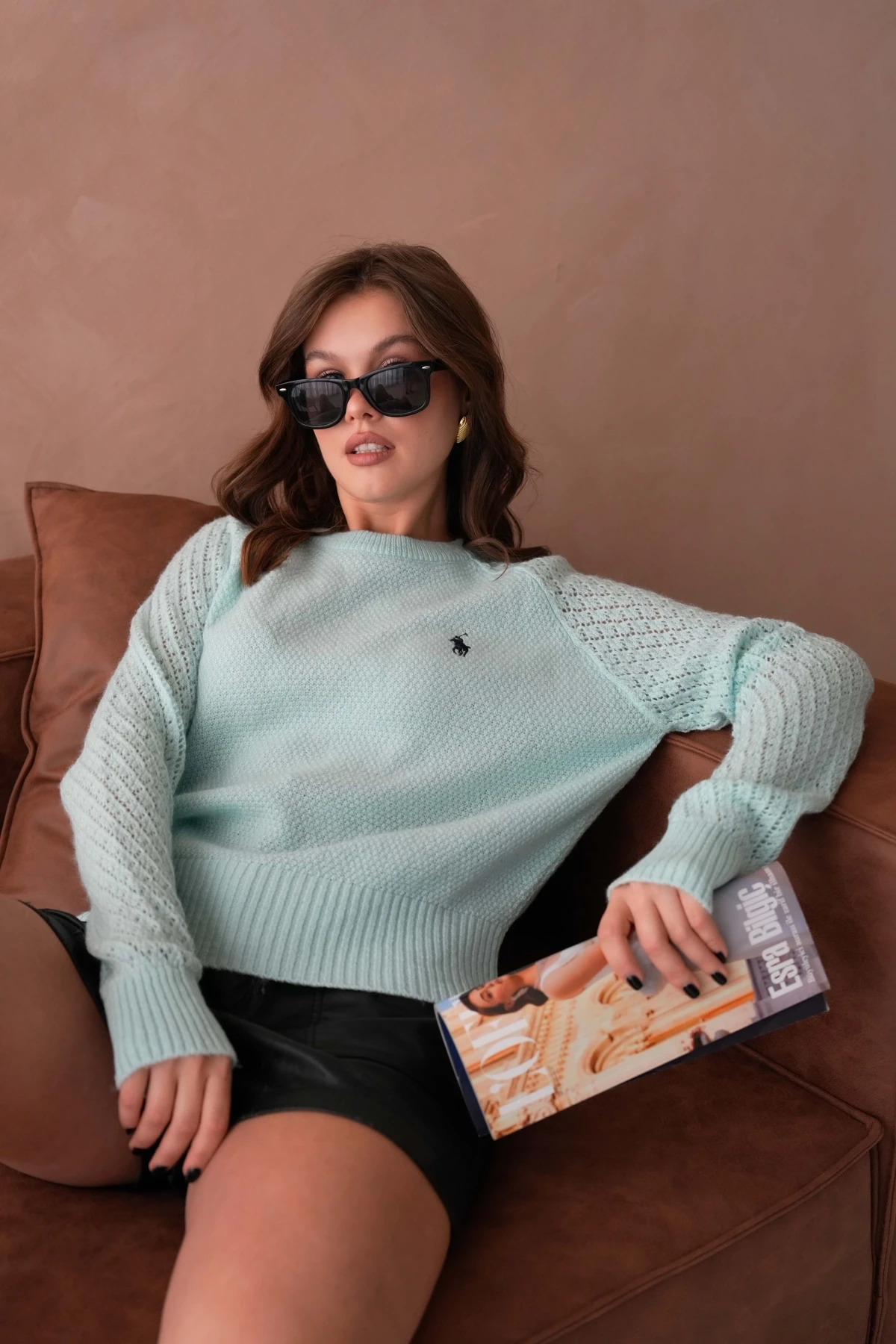 Kadın Bisiklet Yaka Ajurlu Yumuşak Dokulu Triko Kazak 8420Sw