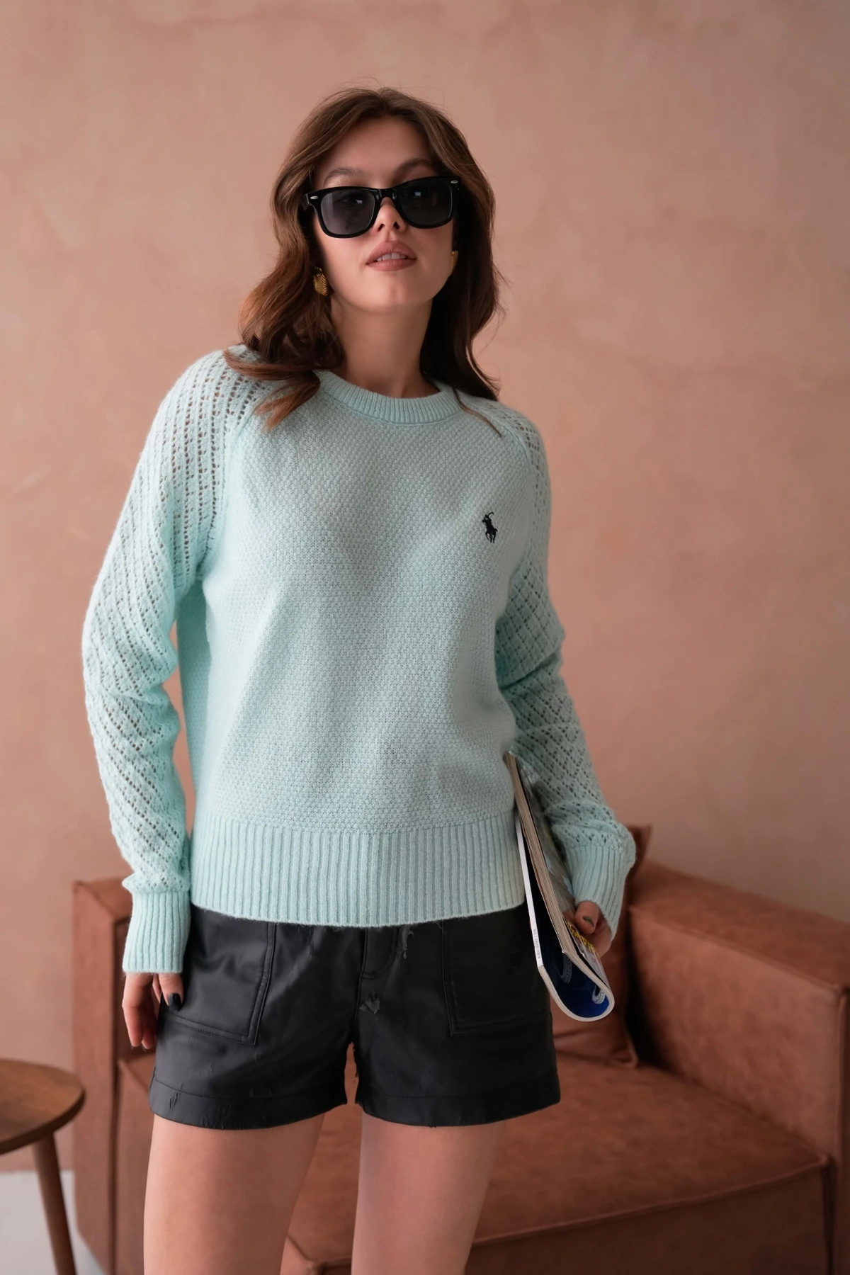 Kadın Bisiklet Yaka Ajurlu Yumuşak Dokulu Triko Kazak 8420Sw