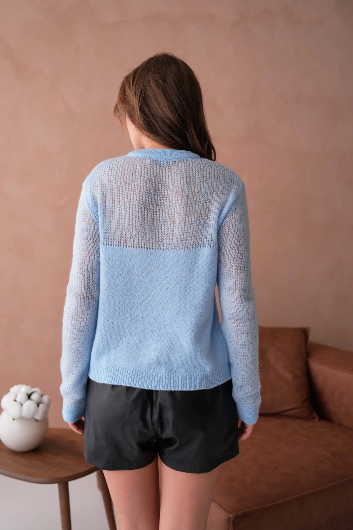 Kadın Bisiklet Yaka Ajurlu Yumuşak Dokulu Triko Kazak 8420Sw