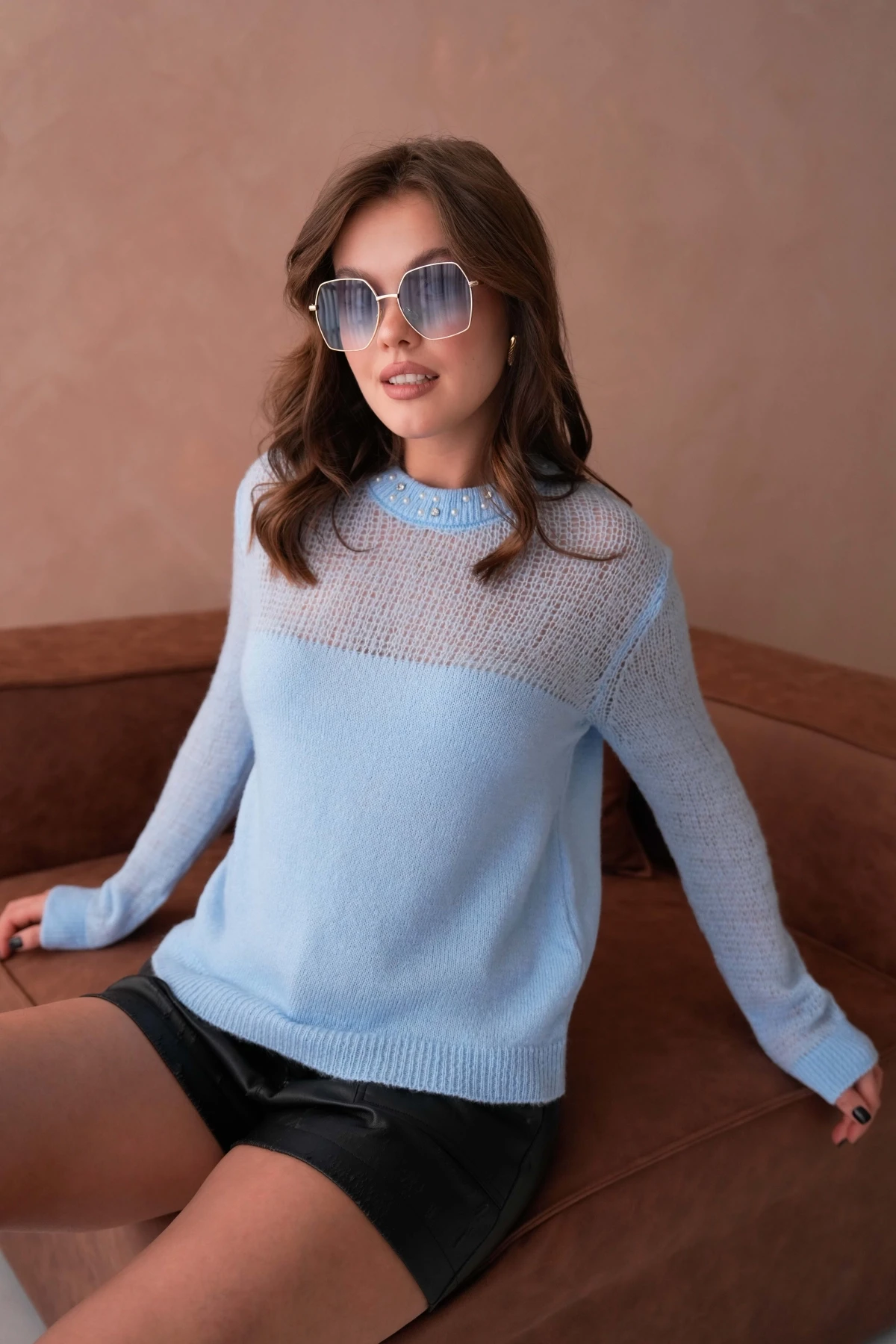 Kadın Bisiklet Yaka Ajurlu Yumuşak Dokulu Triko Kazak 8420Sw