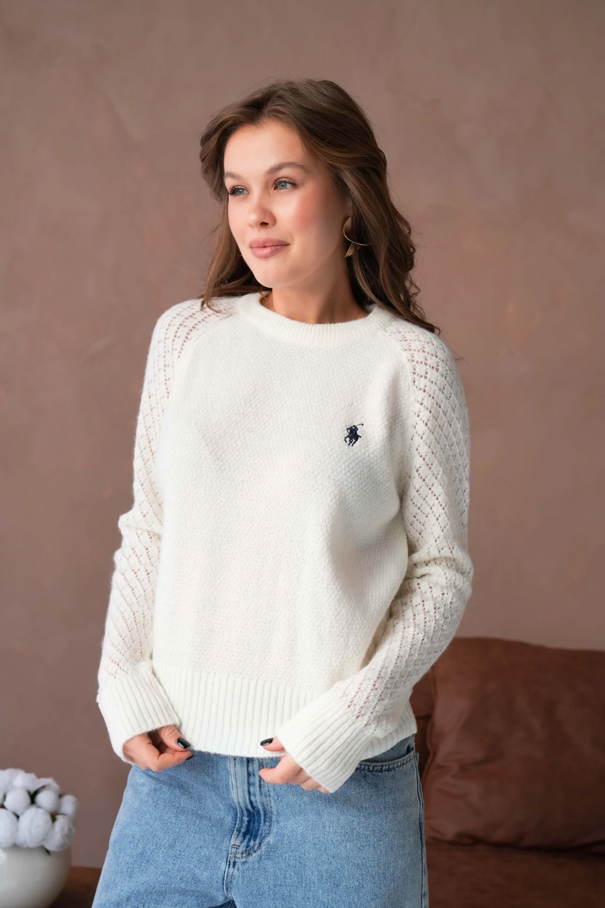 Kadın Bisiklet Yaka Ajurlu Yumuşak Dokulu Triko Kazak 8420Sw