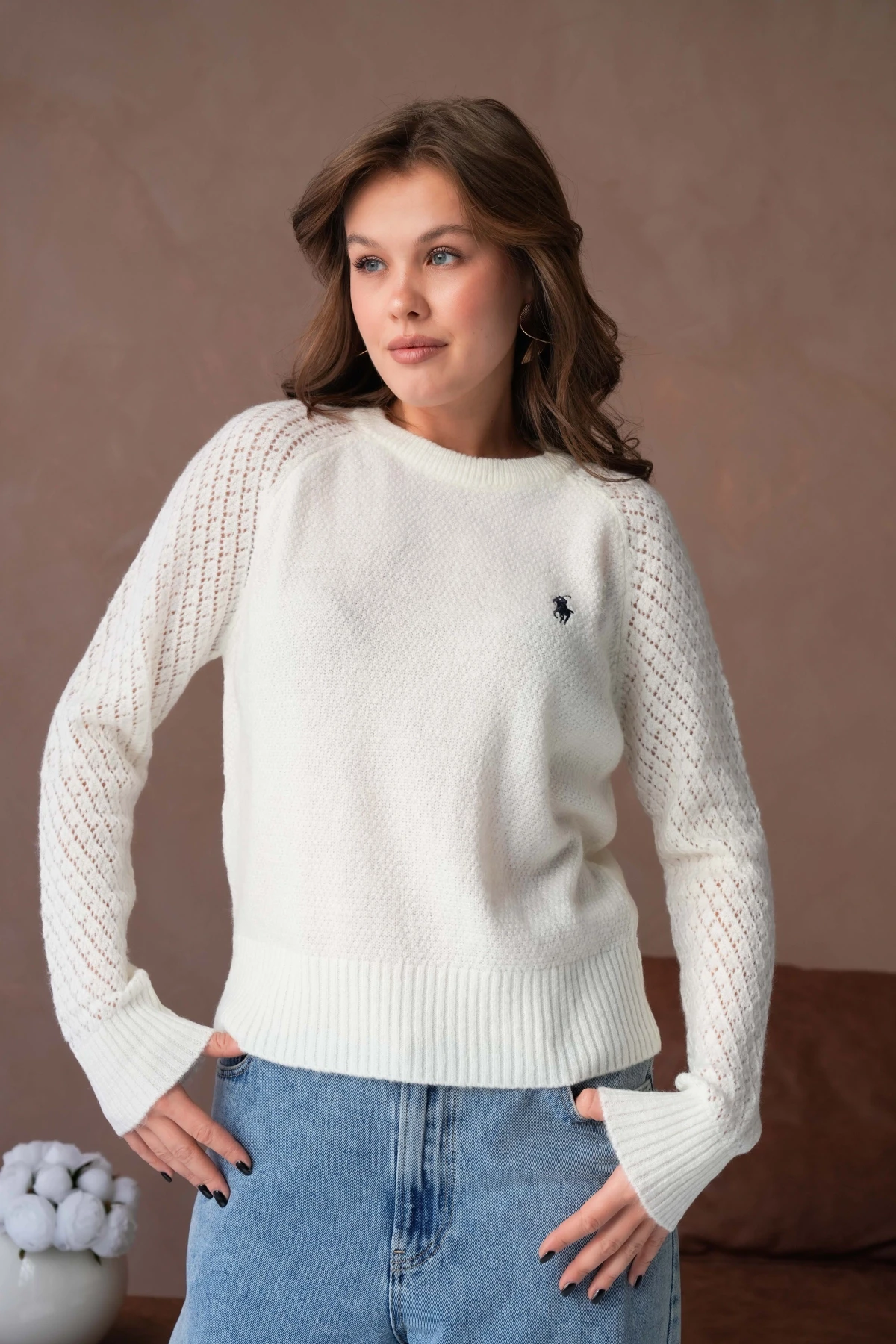 Kadın Bisiklet Yaka Ajurlu Yumuşak Dokulu Triko Kazak 8420Sw