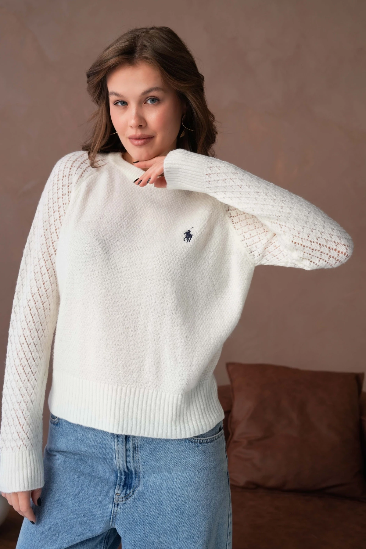 Kadın Bisiklet Yaka Ajurlu Yumuşak Dokulu Triko Kazak 8420Sw