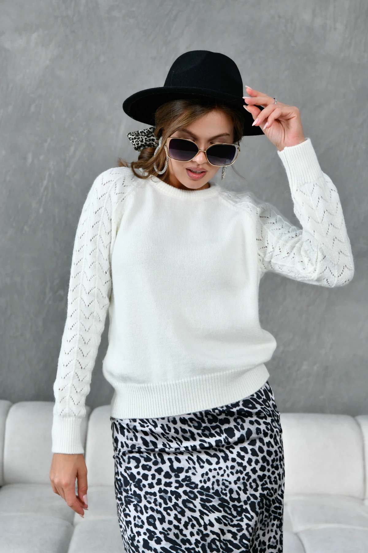 Kadın Bisiklet Yaka Ajurlu Yumuşak Dokulu Triko Kazak 8430Sw