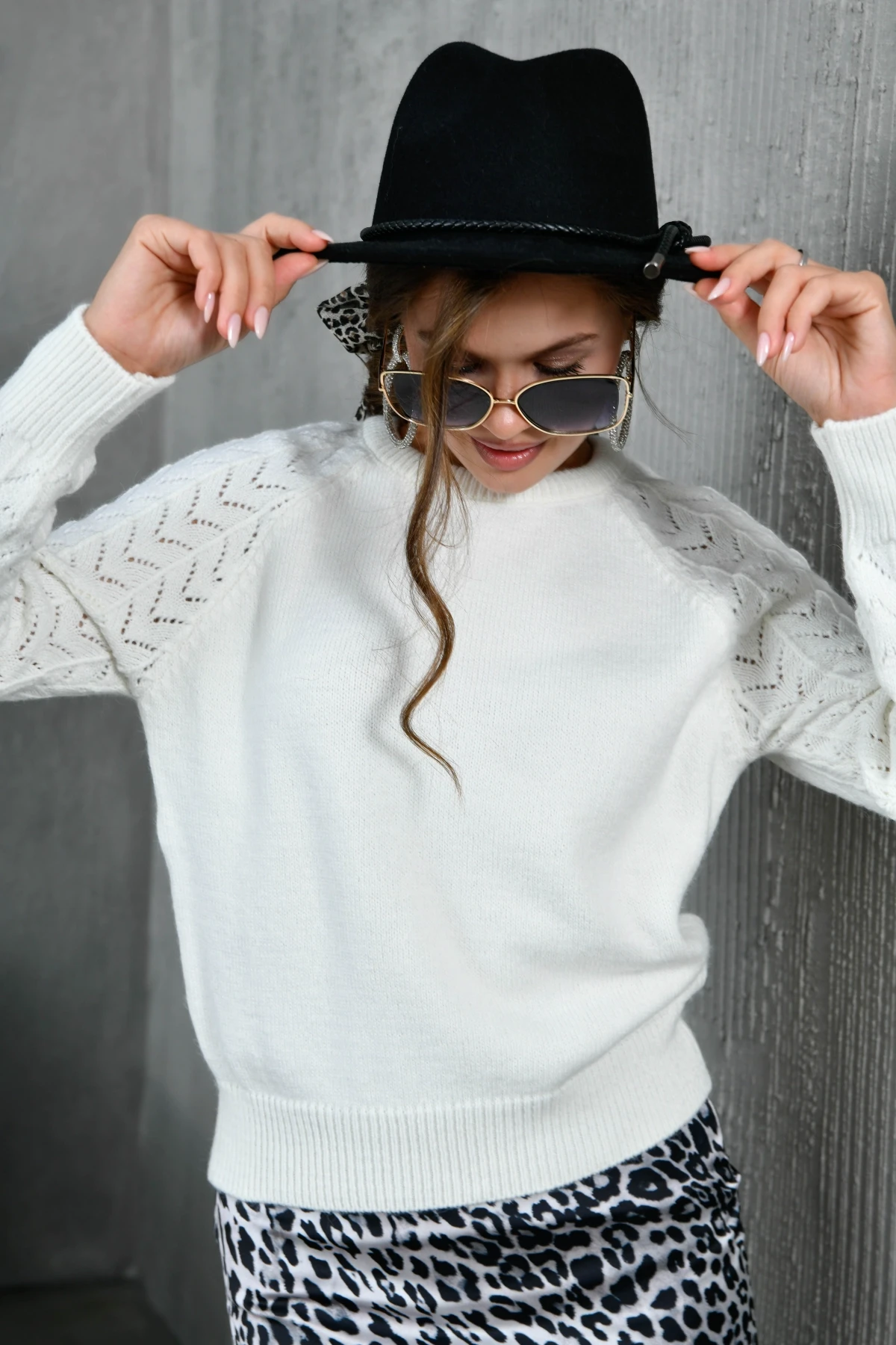 Kadın Bisiklet Yaka Ajurlu Yumuşak Dokulu Triko Kazak 8430Sw