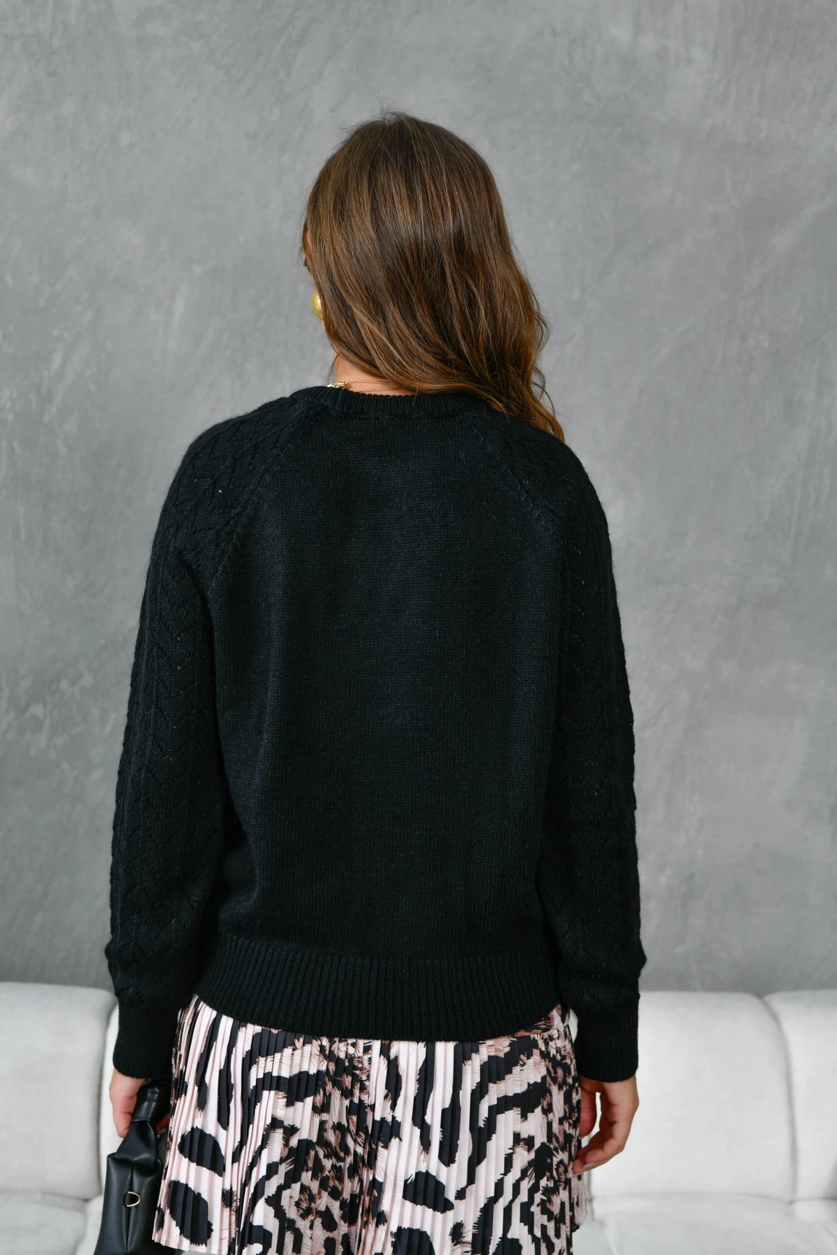 Kadın Bisiklet Yaka Ajurlu Yumuşak Dokulu Triko Kazak 8430Sw