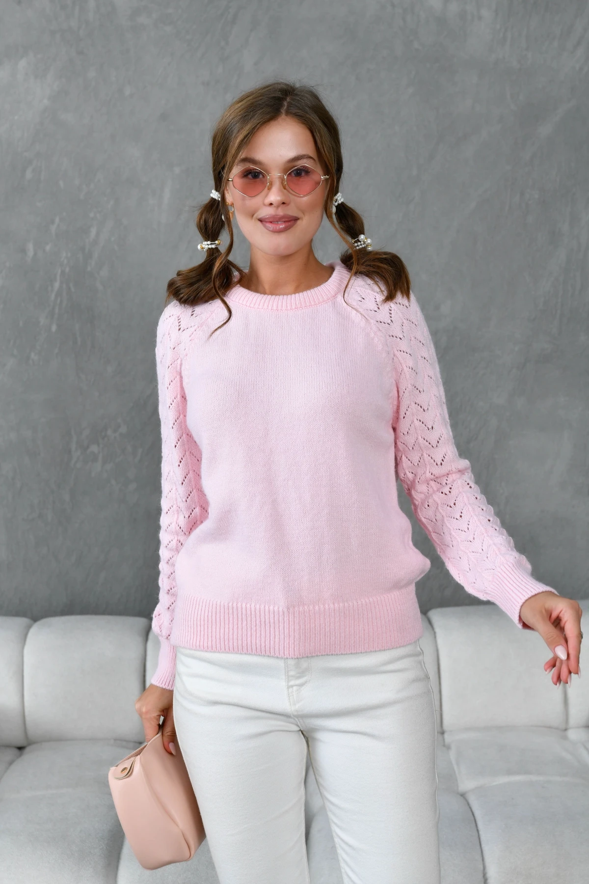 Kadın Bisiklet Yaka Ajurlu Yumuşak Dokulu Triko Kazak 8430Sw