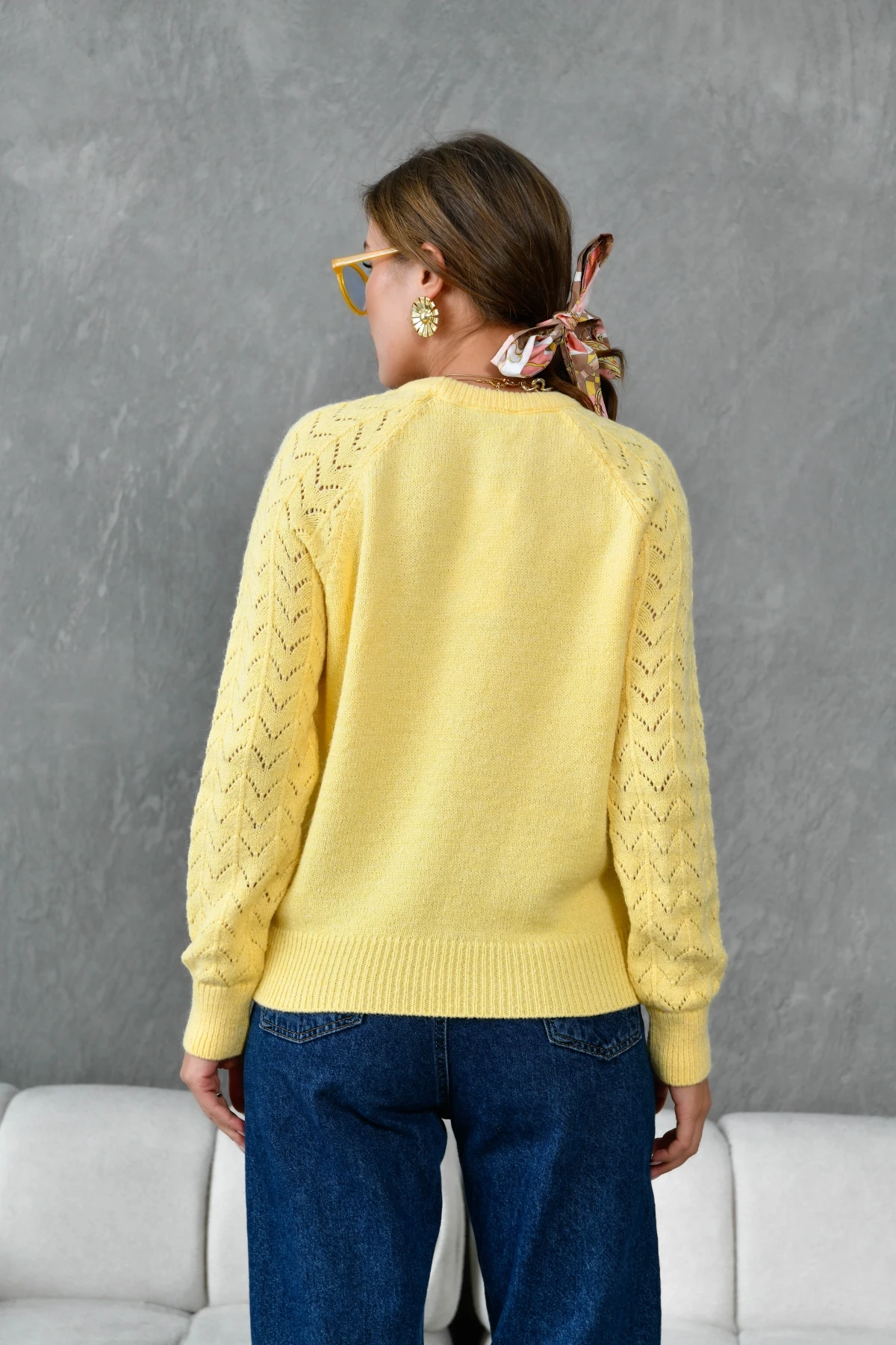 Kadın Bisiklet Yaka Ajurlu Yumuşak Dokulu Triko Kazak 8430Sw