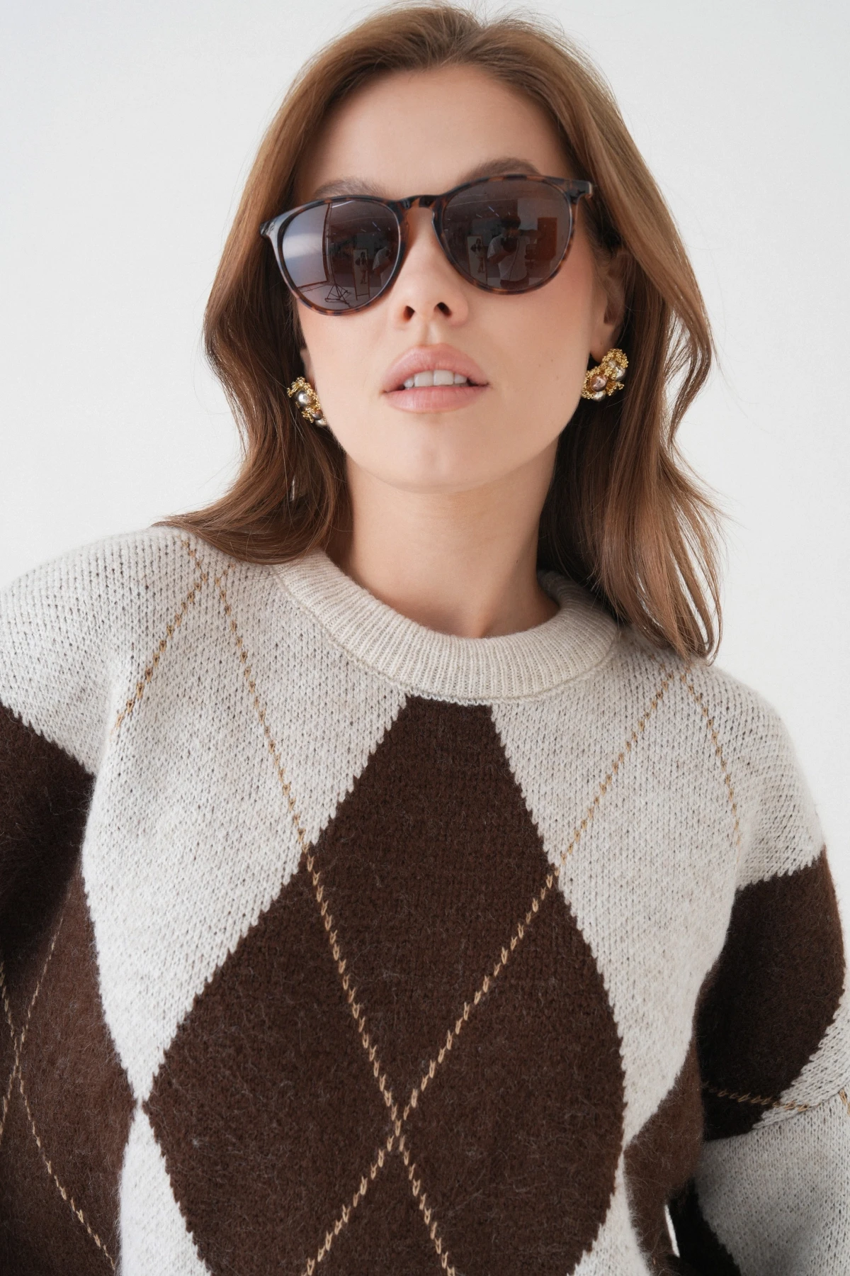 Kadın Bisiklet Yaka Baklava Desenli Triko Kazak 8490Sw