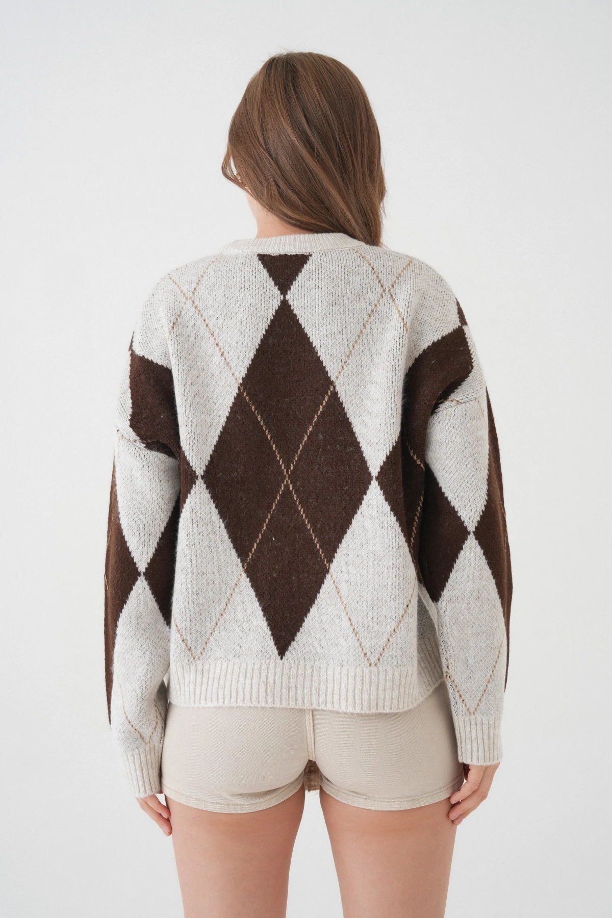 Kadın Bisiklet Yaka Baklava Desenli Triko Kazak 8490Sw