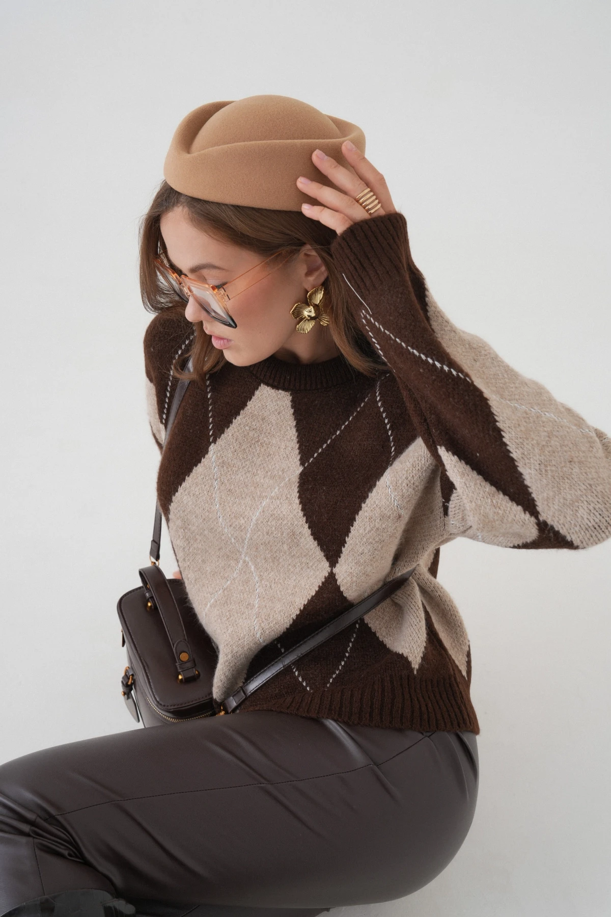 Kadın Bisiklet Yaka Baklava Desenli Triko Kazak 8490Sw