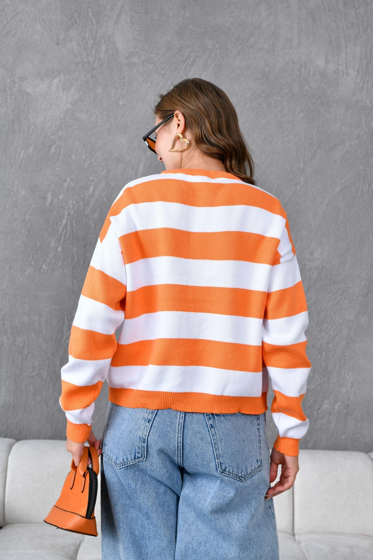 Kadın Bisiklet Yaka Çizgili Triko Kazak 10279.Ctn