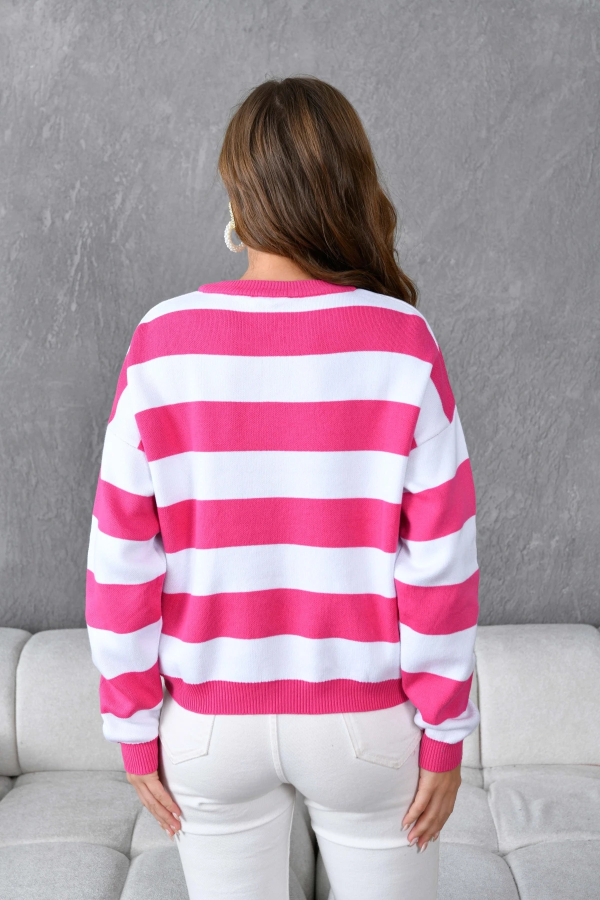 Kadın Bisiklet Yaka Çizgili Triko Kazak 10279.Ctn