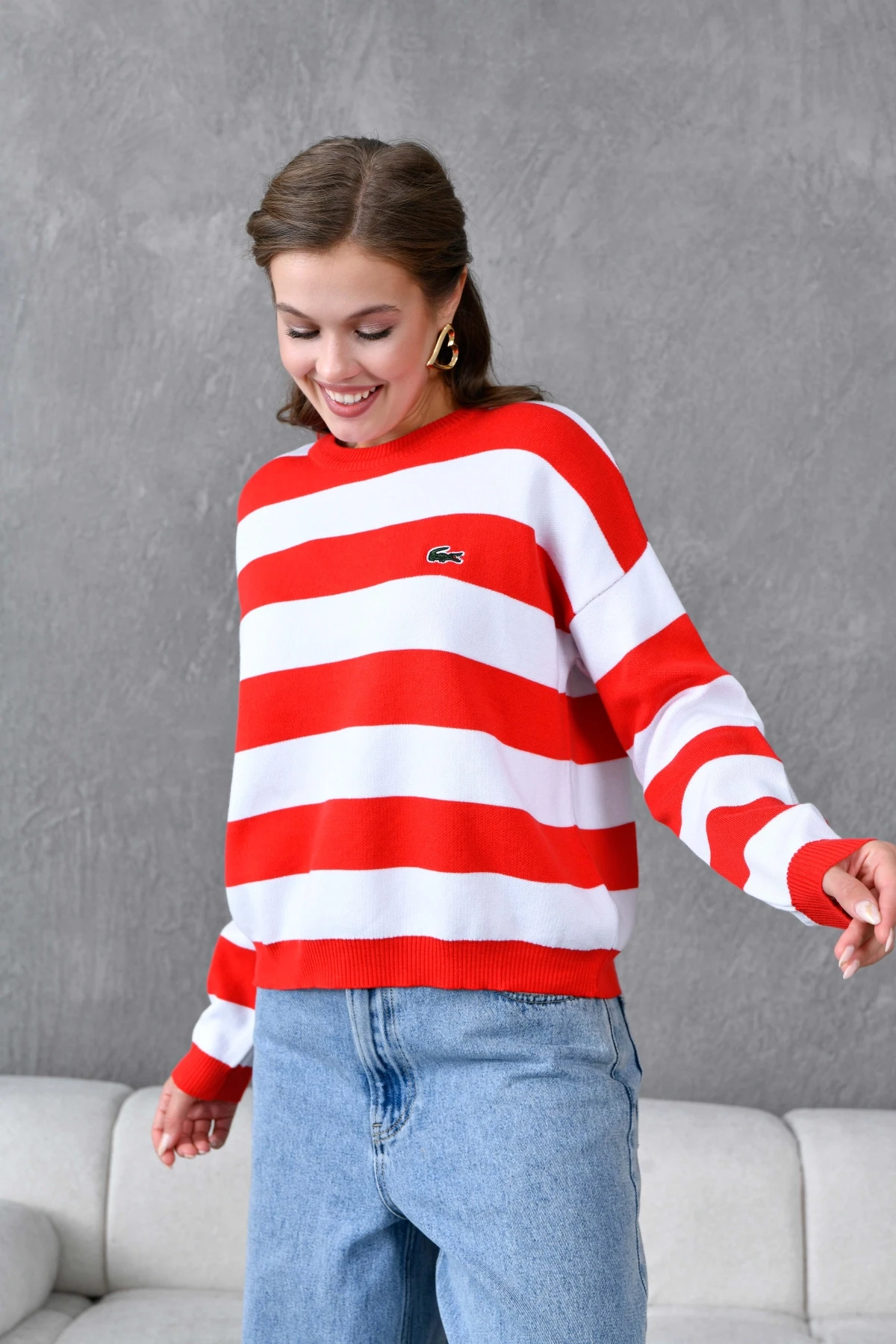 Kadın Bisiklet Yaka Çizgili Triko Kazak 10279.Ctn