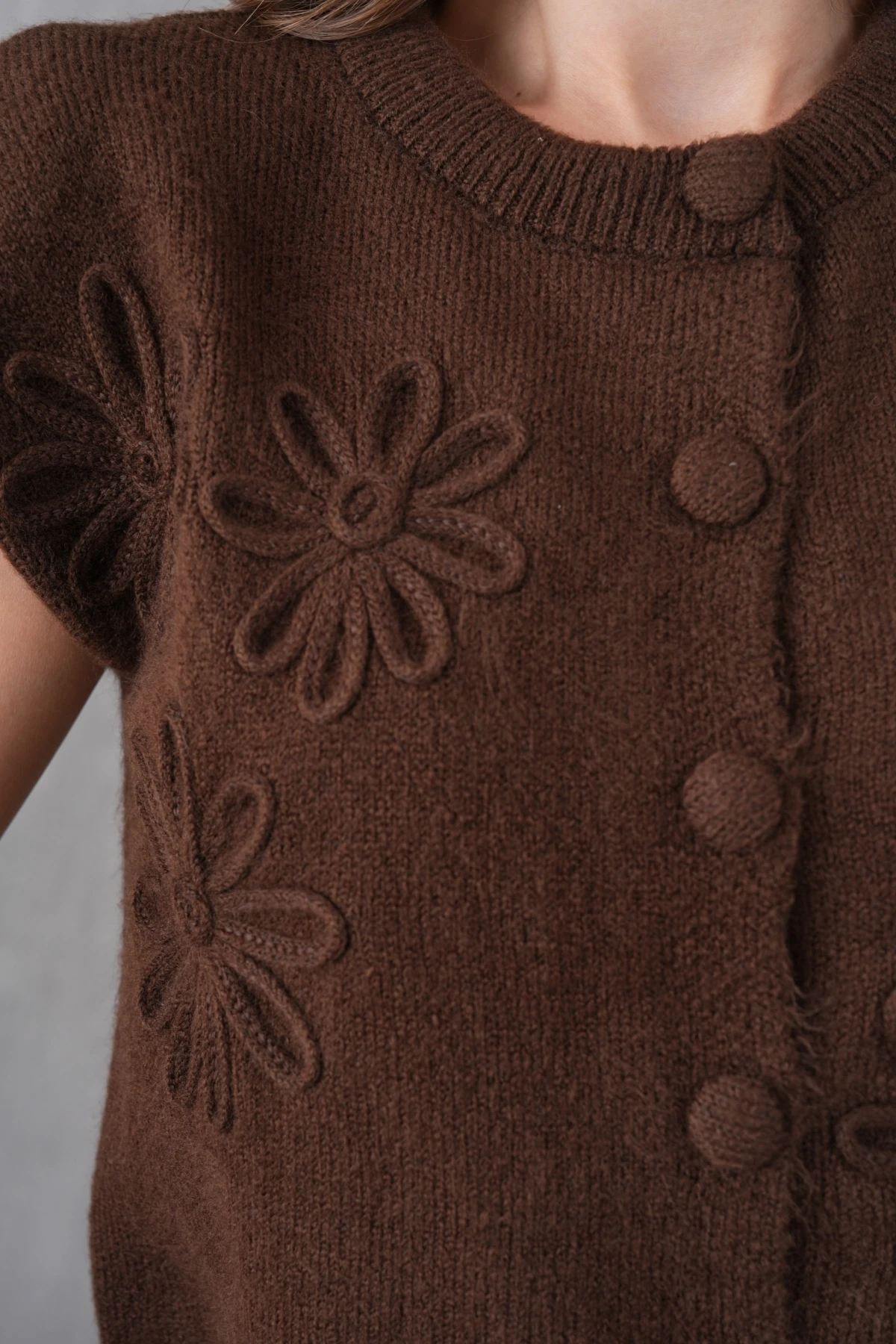 Kadın Bisiklet Yaka Düğme Detay Örgü Desenli Triko Ceket 8602Sw