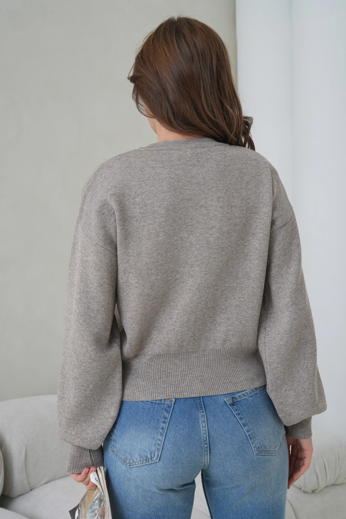 Kadın Bisiklet Yaka Düğme Detaylı Triko Hırka