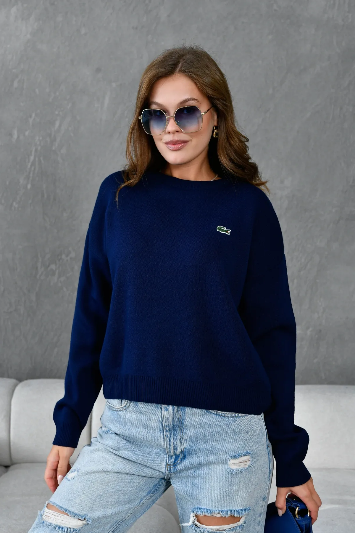 Kadın Bisiklet Yaka Düşük Omuz Salaş Triko Kazak 10946