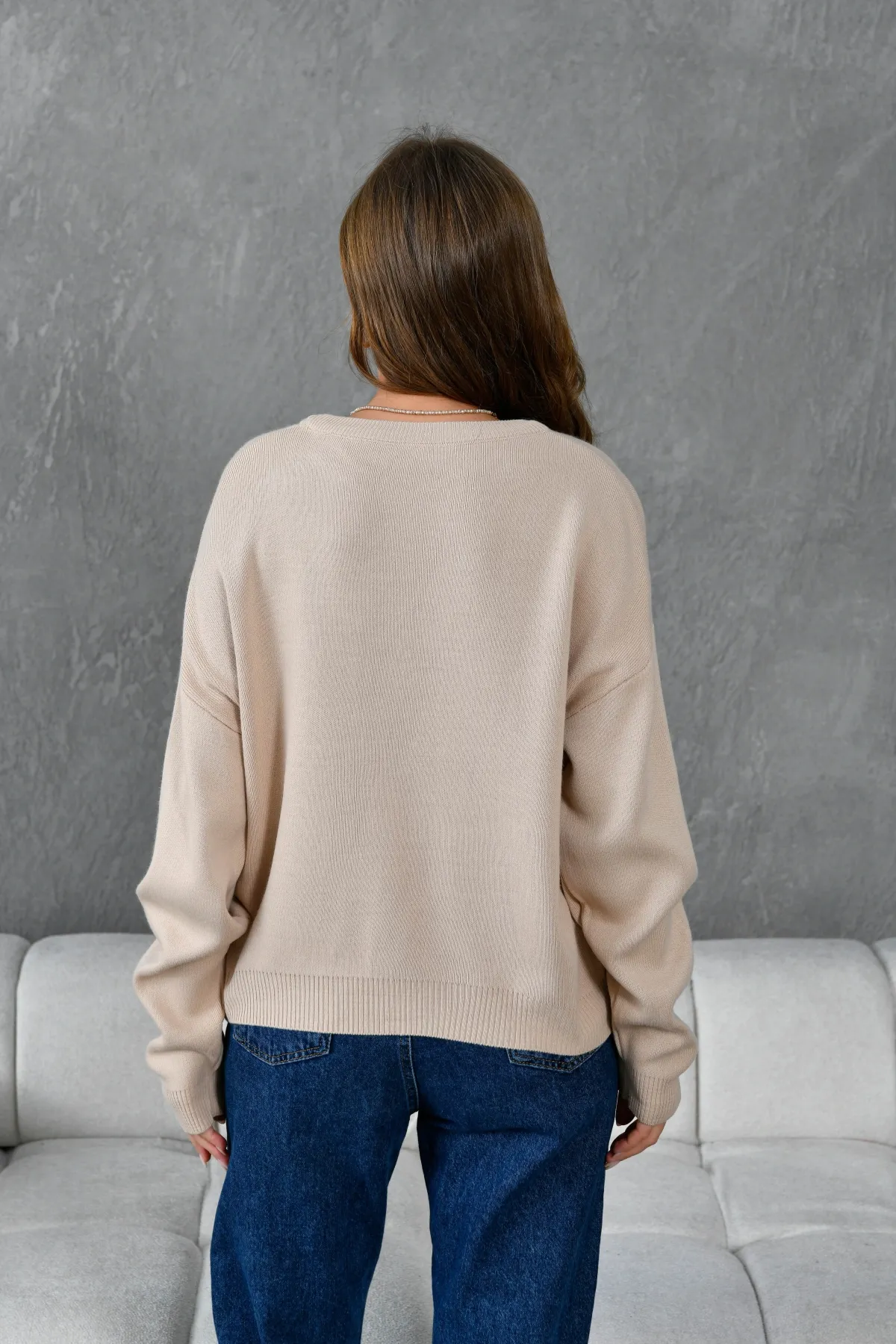 Kadın Bisiklet Yaka Düşük Omuz Salaş Triko Kazak 10946