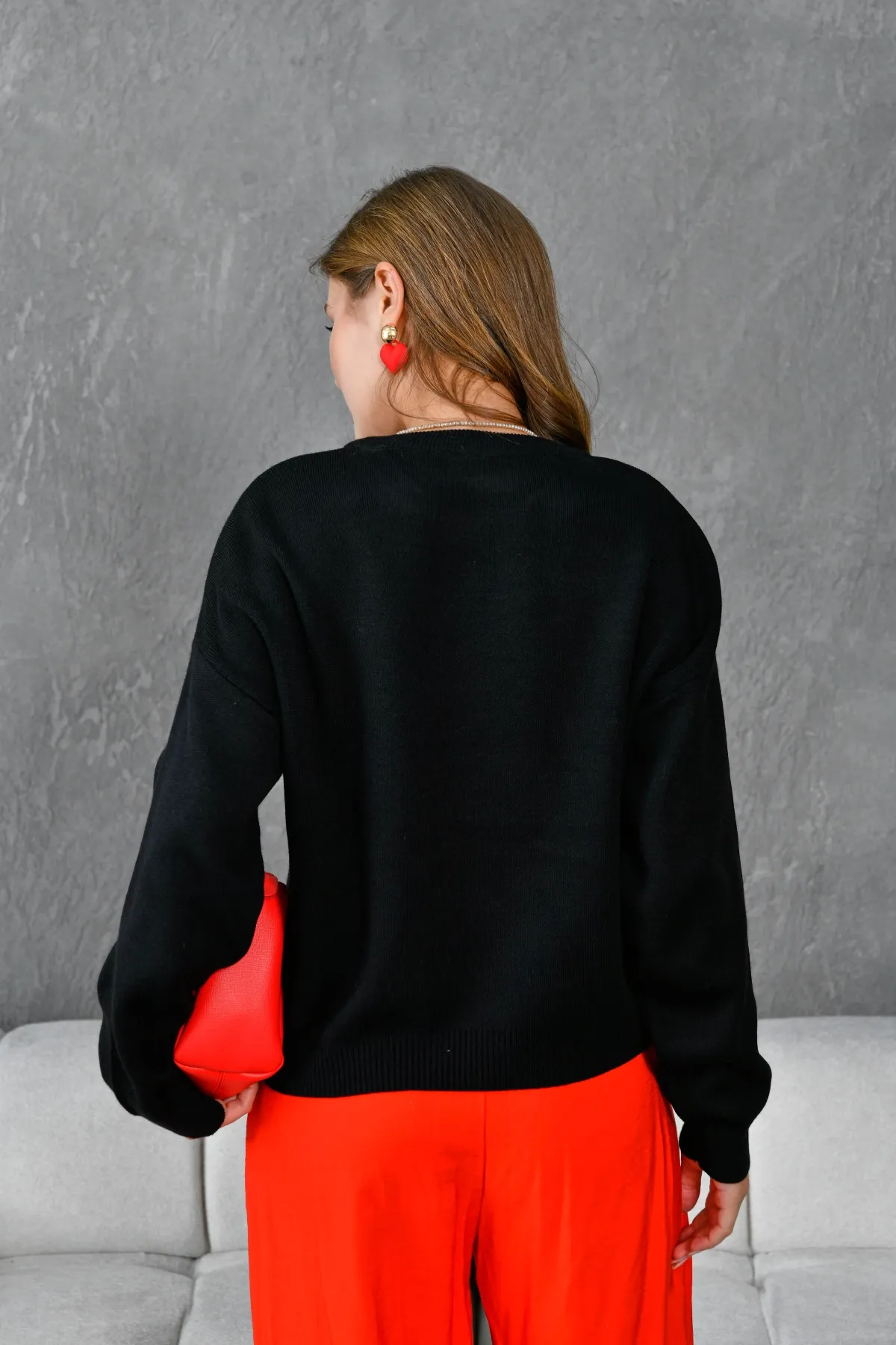 Kadın Bisiklet Yaka Düşük Omuz Salaş Triko Kazak 10946