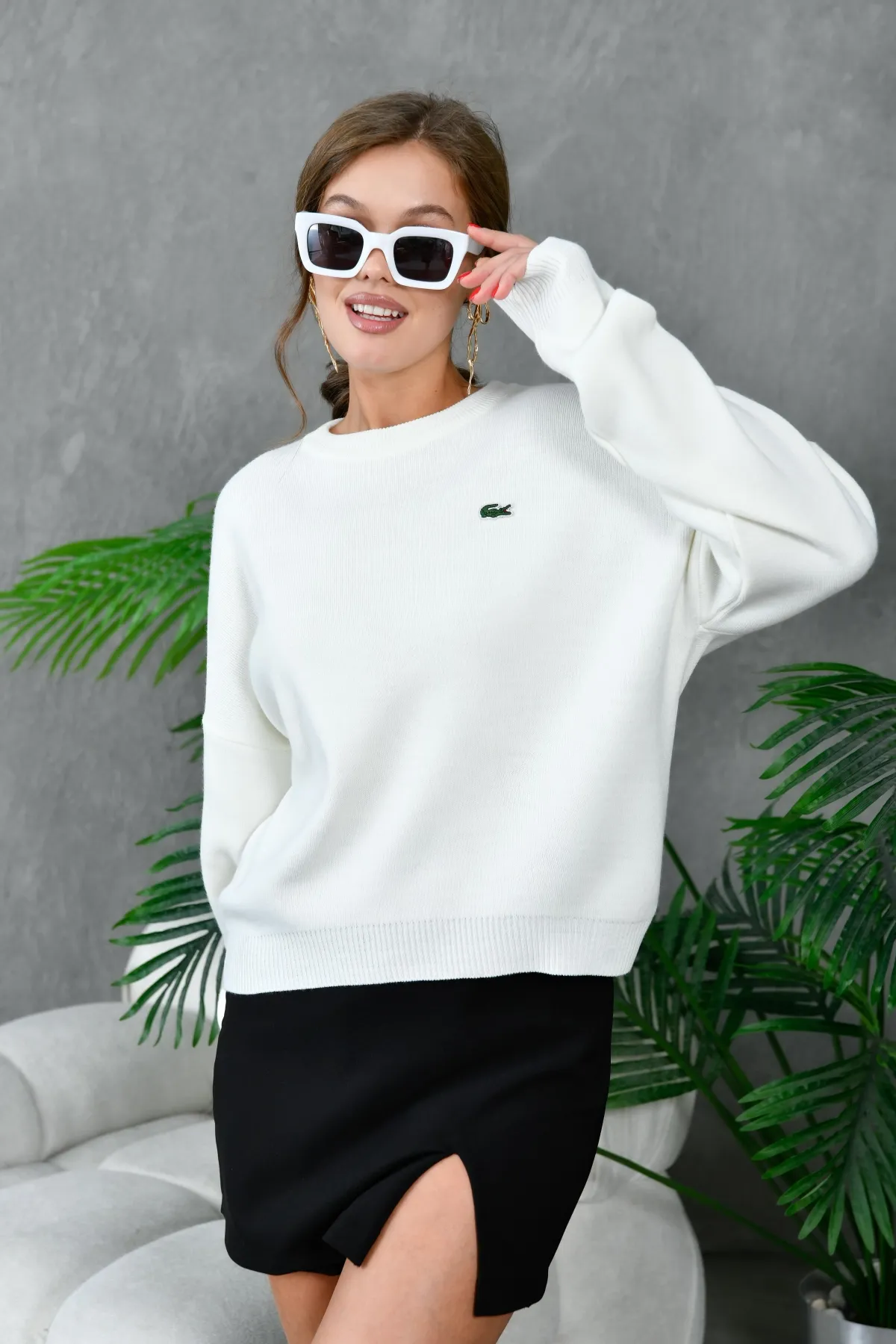 Kadın Bisiklet Yaka Düşük Omuz Salaş Triko Kazak 10946