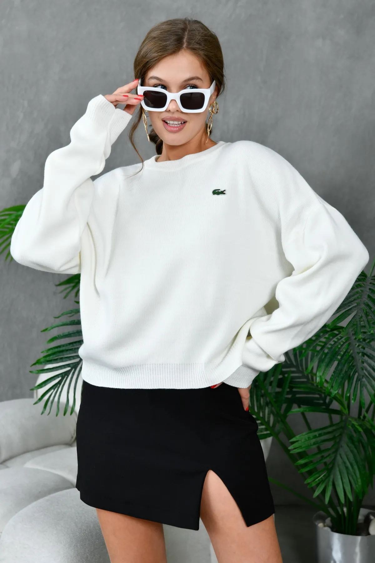 Kadın Bisiklet Yaka Düşük Omuz Salaş Triko Kazak 10946