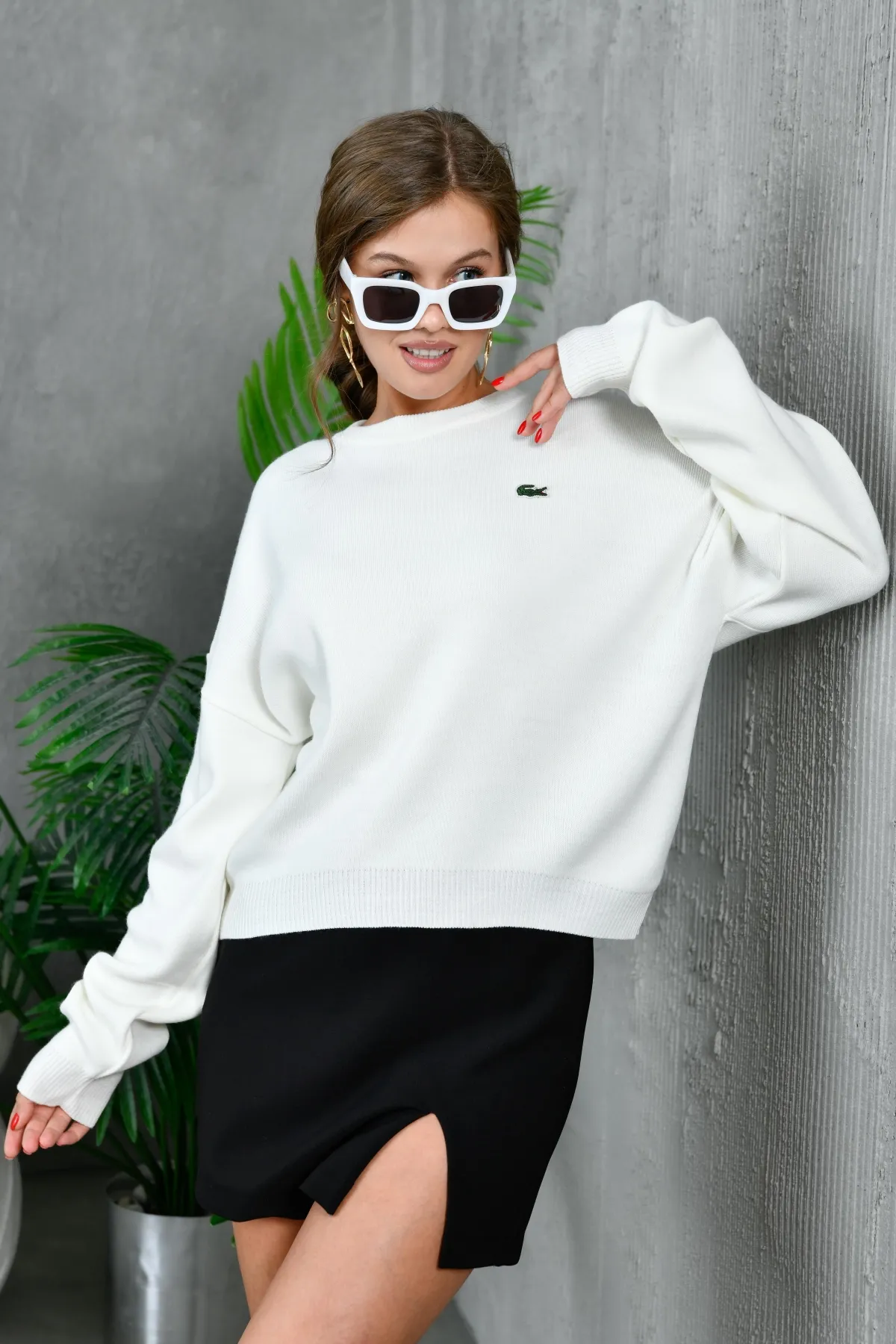 Kadın Bisiklet Yaka Düşük Omuz Salaş Triko Kazak 10946