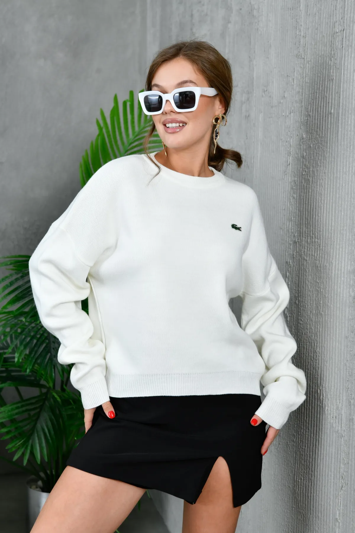 Kadın Bisiklet Yaka Düşük Omuz Salaş Triko Kazak 10946