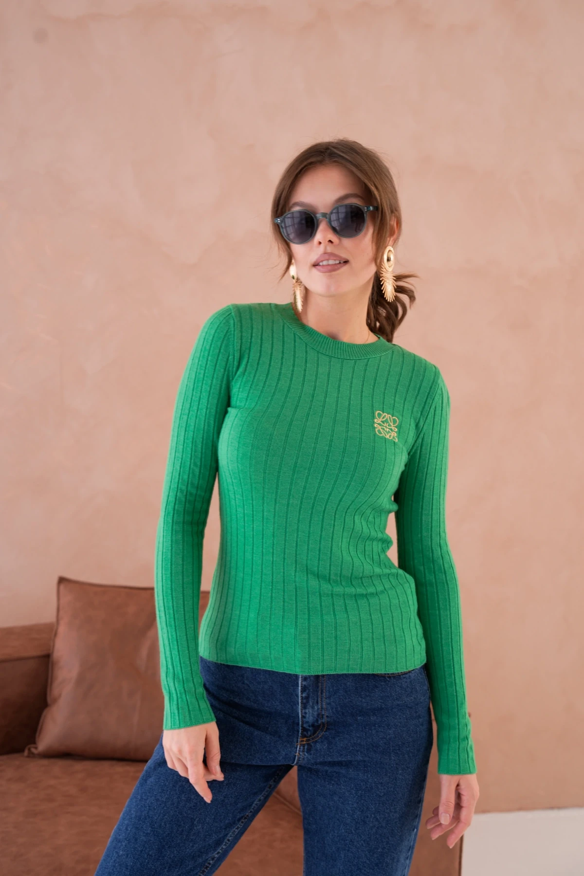 Kadın Bisiklet Yaka Fitilli Premium İplik Triko Kazak 224324