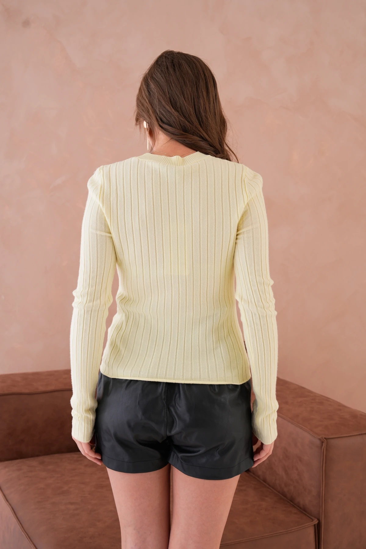 Kadın Bisiklet Yaka Fitilli Premium İplik Triko Kazak 224324