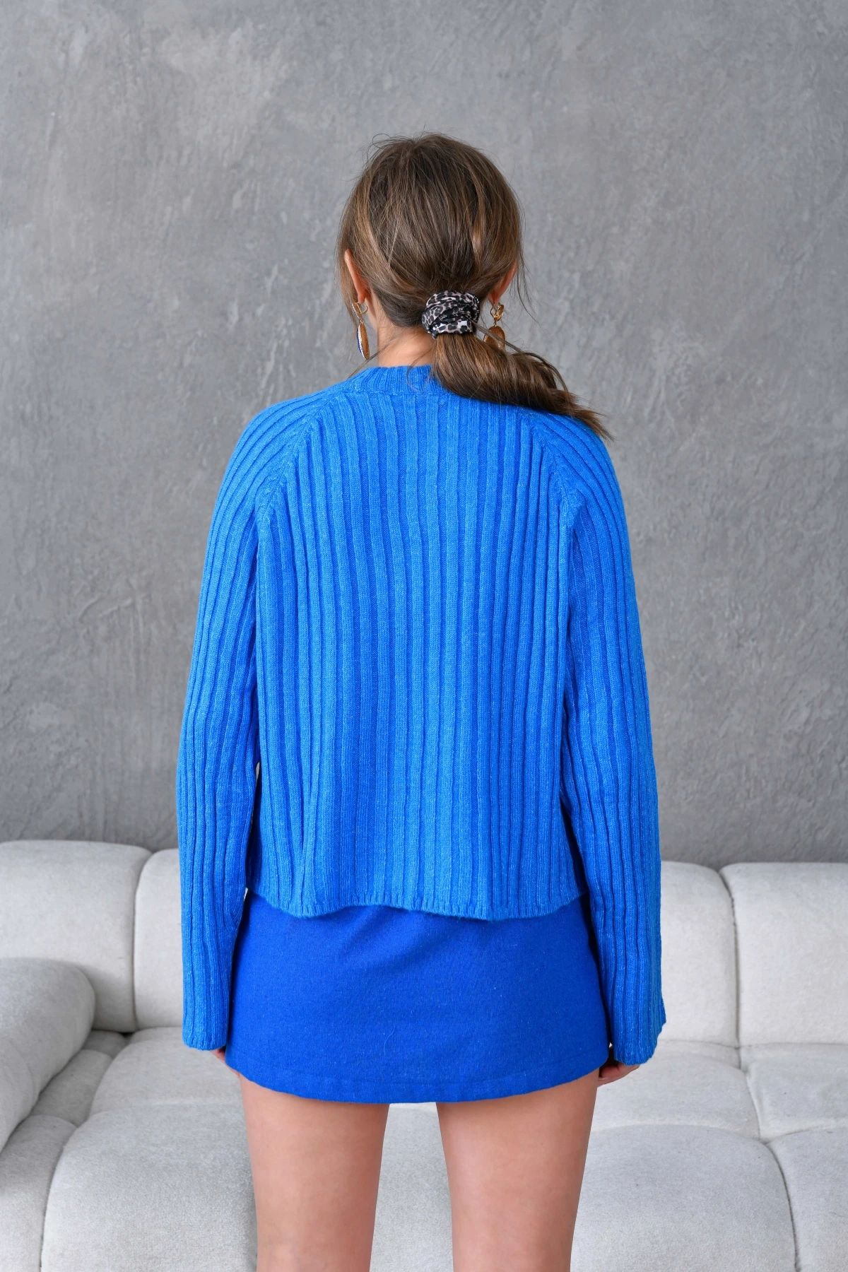 Kadın Bisiklet Yaka Fitilli Triko Kazak 8138Sw