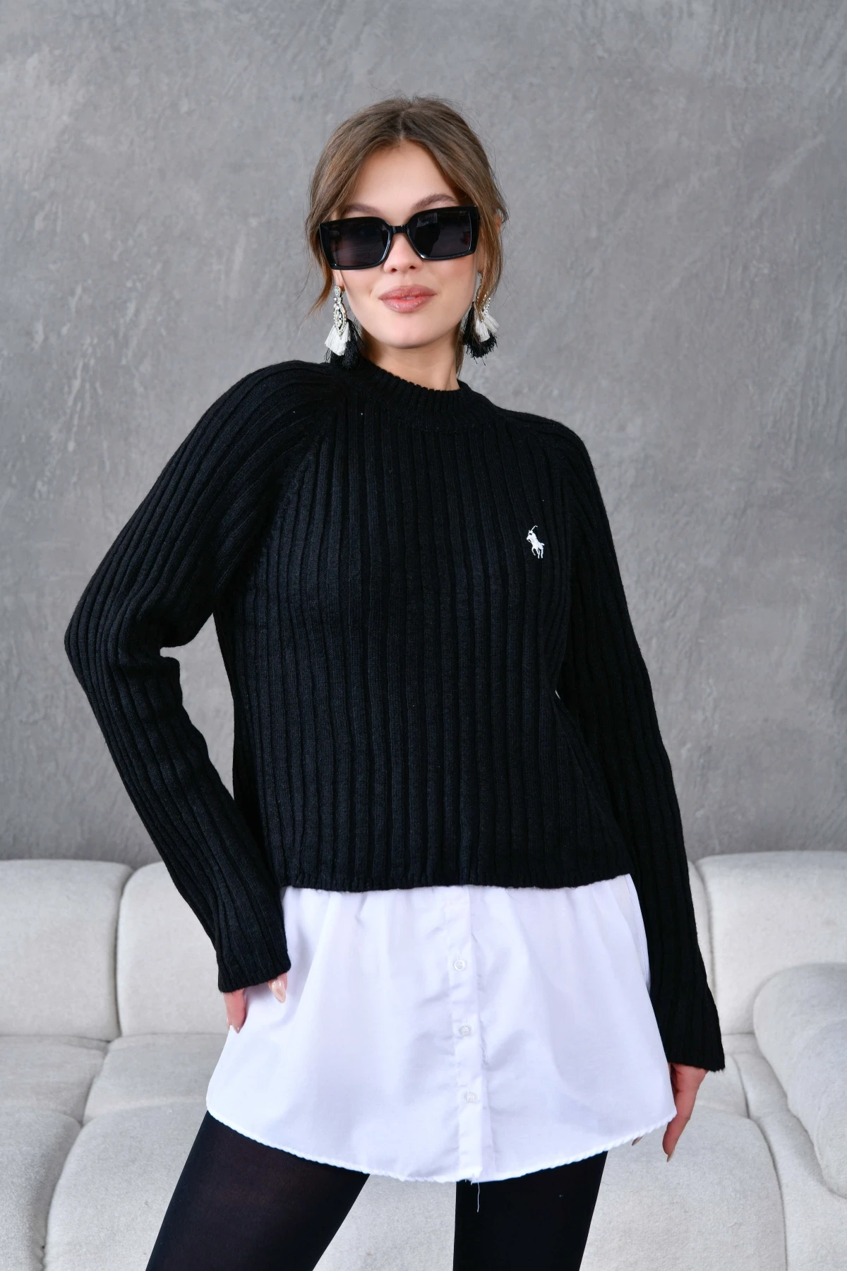 Kadın Bisiklet Yaka Fitilli Triko Kazak 8138Sw