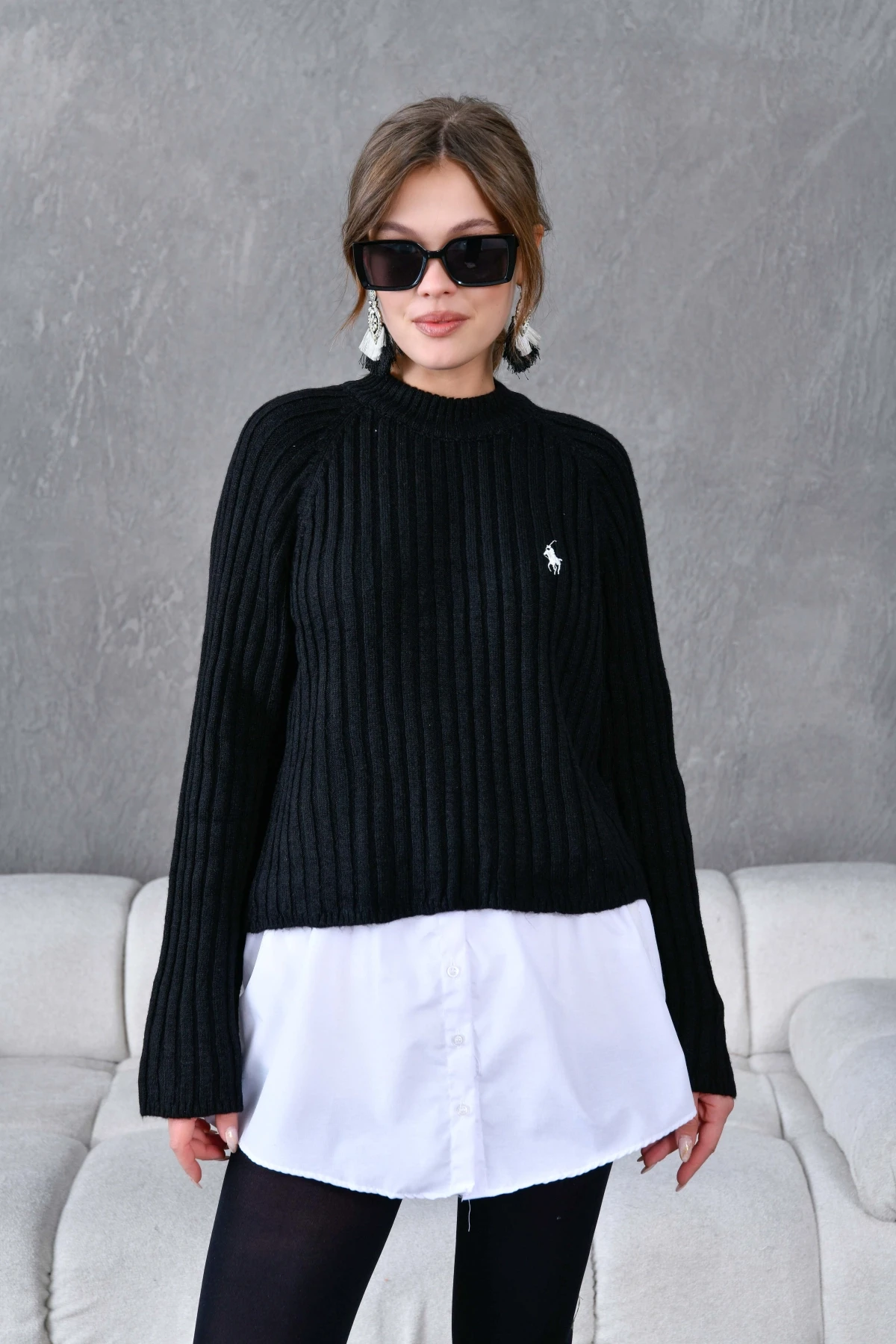 Kadın Bisiklet Yaka Fitilli Triko Kazak 8138Sw