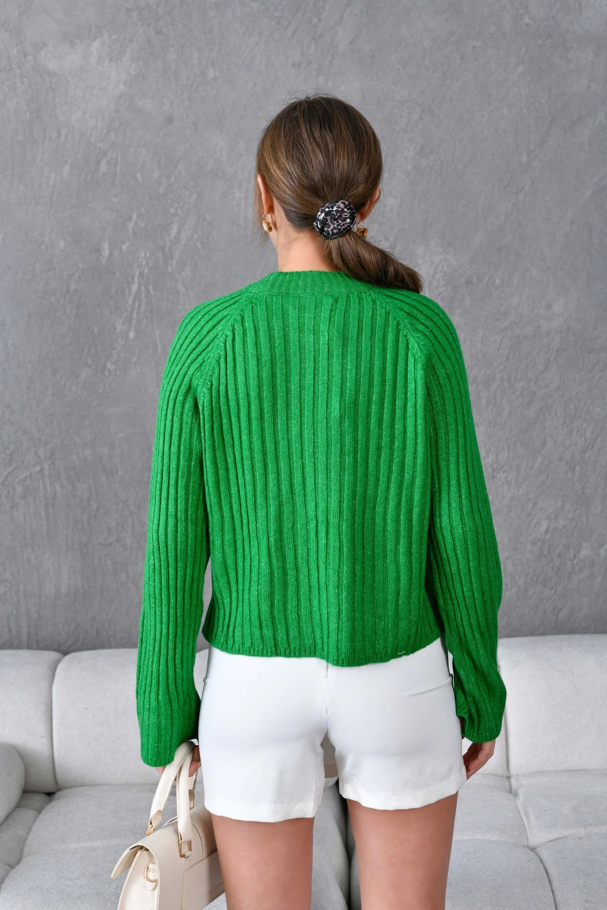 Kadın Bisiklet Yaka Fitilli Triko Kazak 8138Sw