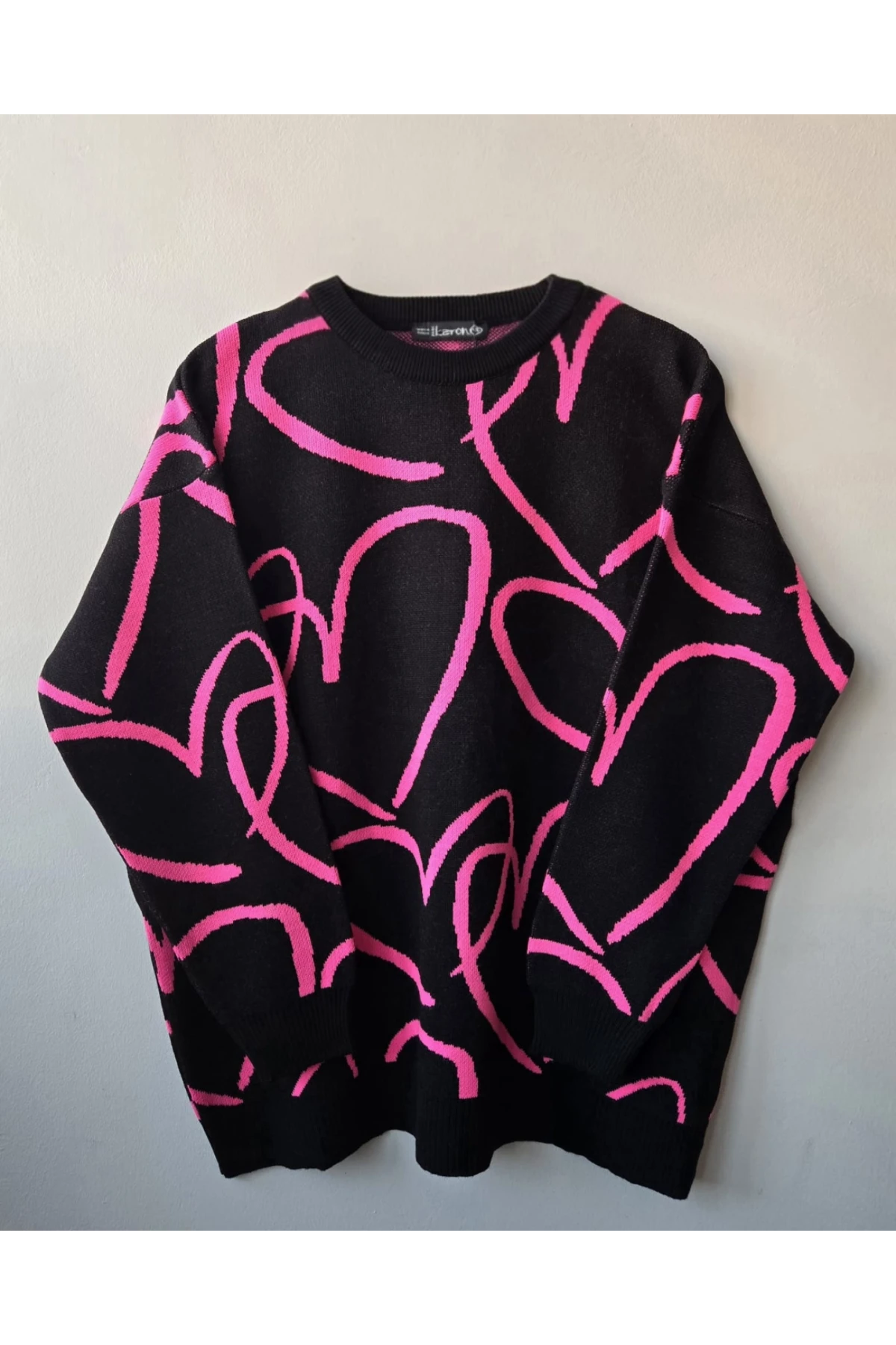 Kadın Bisiklet Yaka Kalp Örgü Detaylı Oversize Triko Tunik