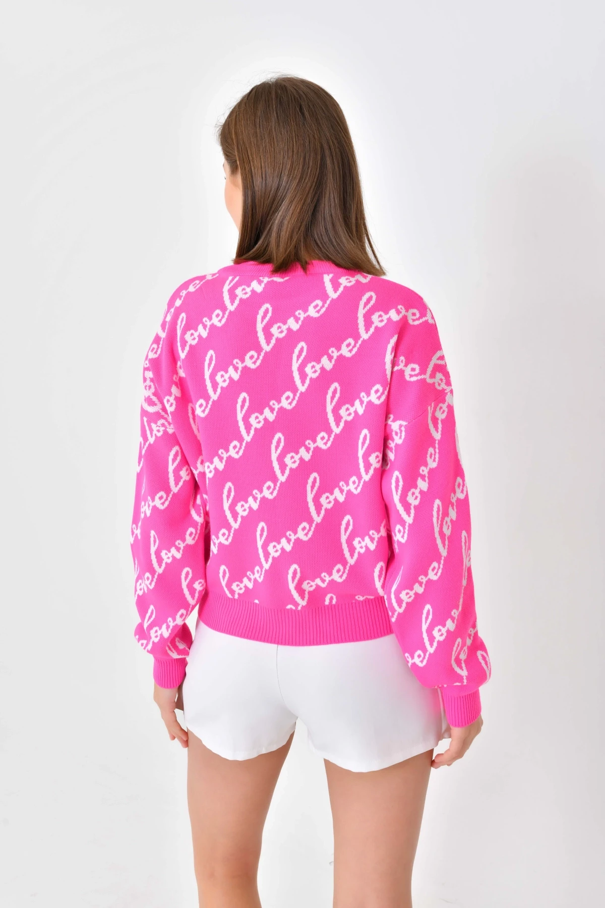 Kadın Bisiklet Yaka Love Yazı Detaylı Triko Kazak 10517