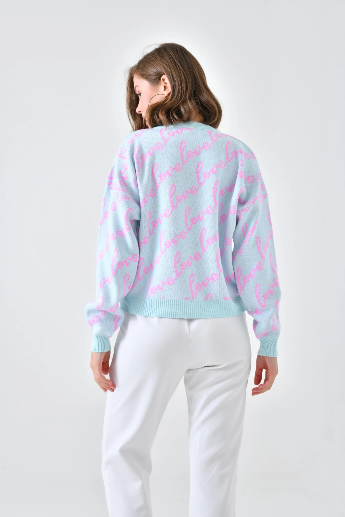 Kadın Bisiklet Yaka Love Yazı Detaylı Triko Kazak 10517