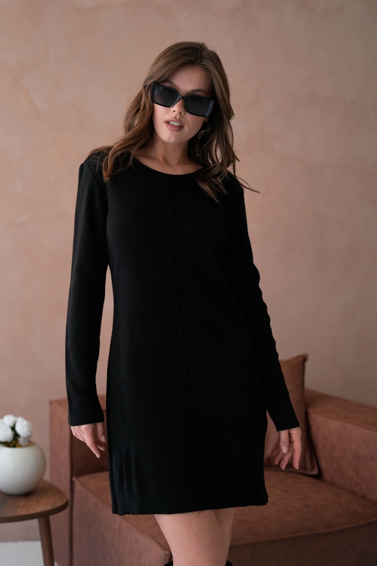 Kadın Bisiklet Yaka Midi Boy Yumuşak Dokulu Basic Triko Elbise 12027