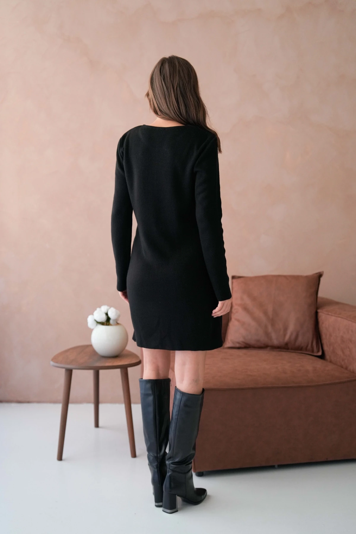 Kadın Bisiklet Yaka Midi Boy Yumuşak Dokulu Basic Triko Elbise 12027