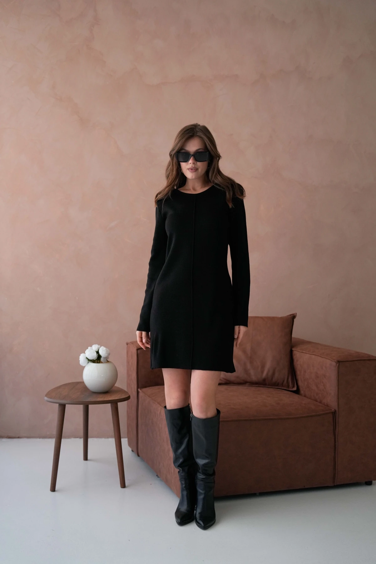 Kadın Bisiklet Yaka Midi Boy Yumuşak Dokulu Basic Triko Elbise 12027