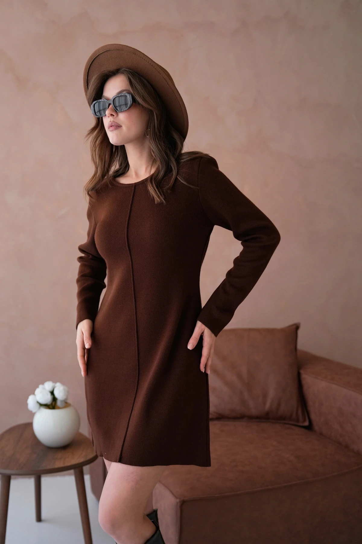 Kadın Bisiklet Yaka Midi Boy Yumuşak Dokulu Basic Triko Elbise 12027