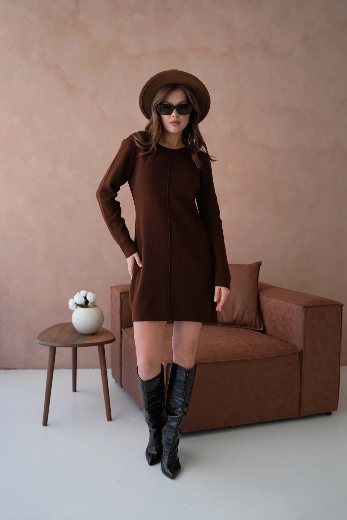 Kadın Bisiklet Yaka Midi Boy Yumuşak Dokulu Basic Triko Elbise 12027