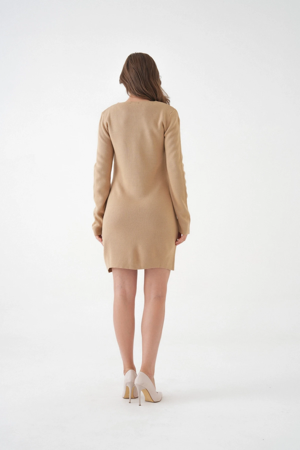 Kadın Bisiklet Yaka Midi Boy Yumuşak Dokulu Basic Triko Elbise 12027