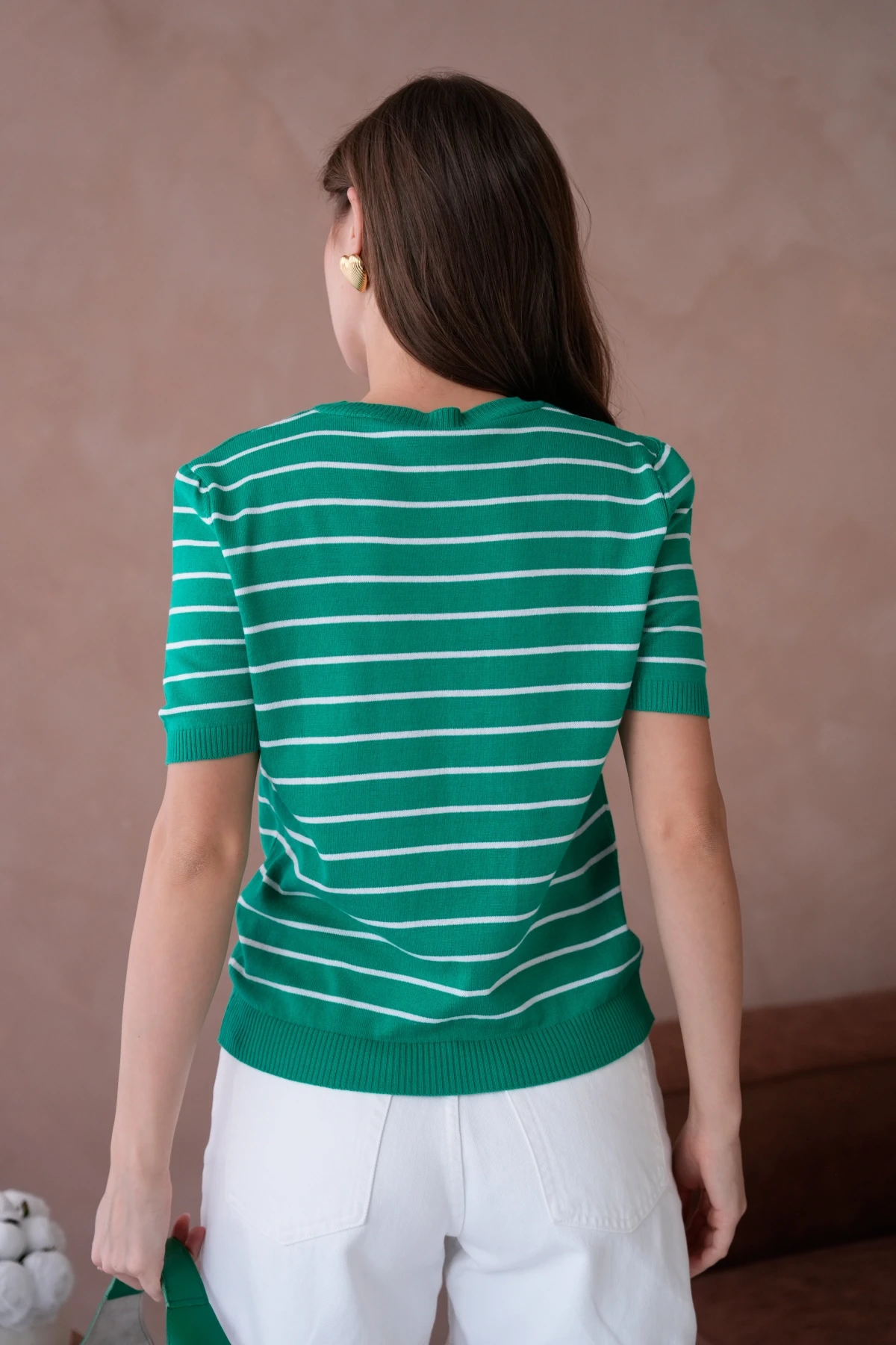 Kadın Bisiklet Yaka Nakış İşlemeli  Çizgili Triko Kazak 10051.Ctn